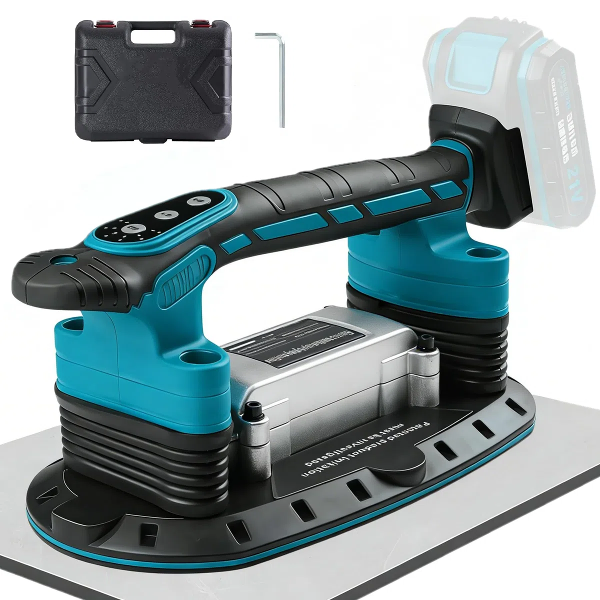 2IN1 Akku Fliesenrüttler & Saugnäpfen kompatibel mit Makita 18 V Akku, Handheld-Automatischer Kippender Vibrator mit 6 Gang Einstellbaren, Hochleistungs Fliesenleger Maschine, 30*16cm, 250kg Tragkraft