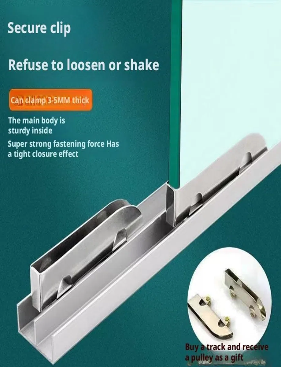 Generisch Verstärkte Doppelschienen-Glasschiebetürschiene aus Aluminiumlegierung, erhältlich in Stärken von 3–5 mm, geeignet for Glastüren mit Acrylglasscheiben, einfache Montage(160cm)