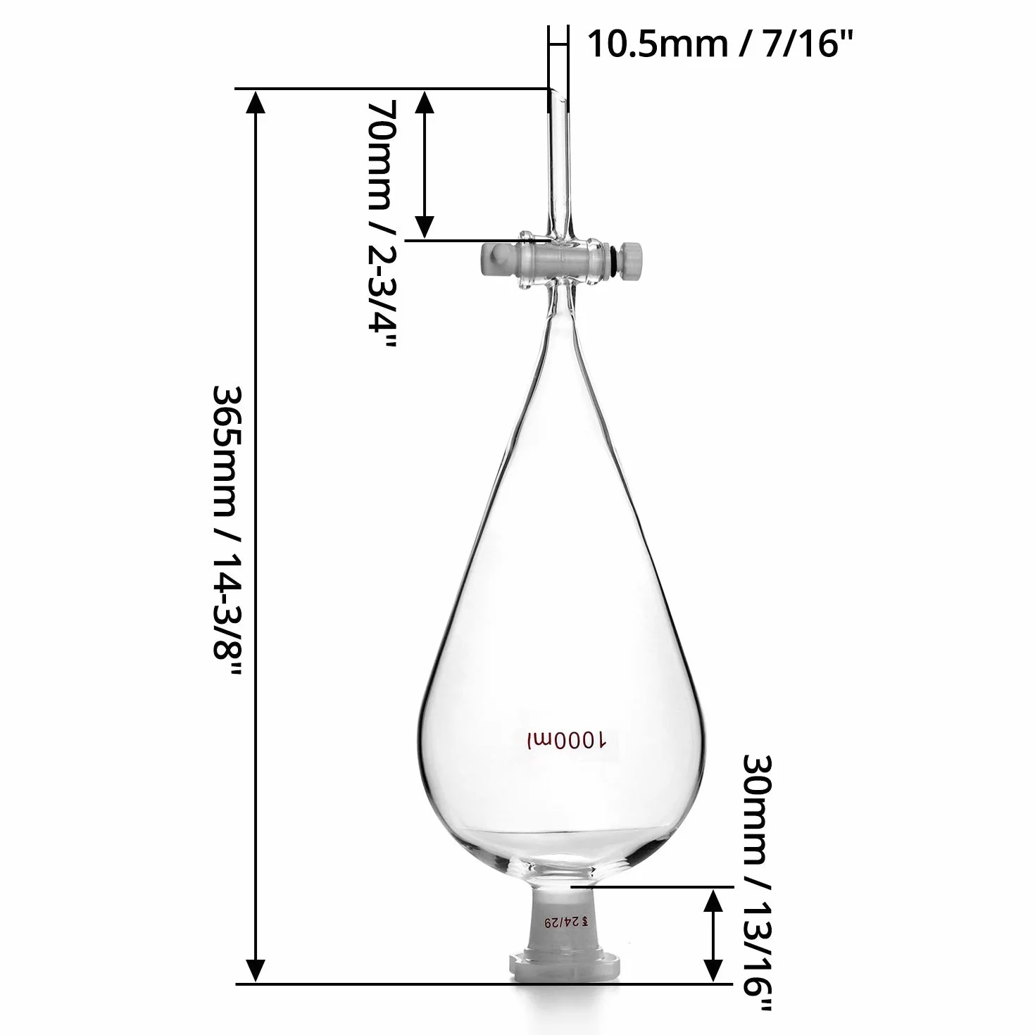 QWORK® Scheidetrichter Glas, Borosilikatglas 1000ml,Separatory Funnel Labortrichter mit Glas Absperrhahn 24/29 Verbinder und PTFE-Absperrhahn