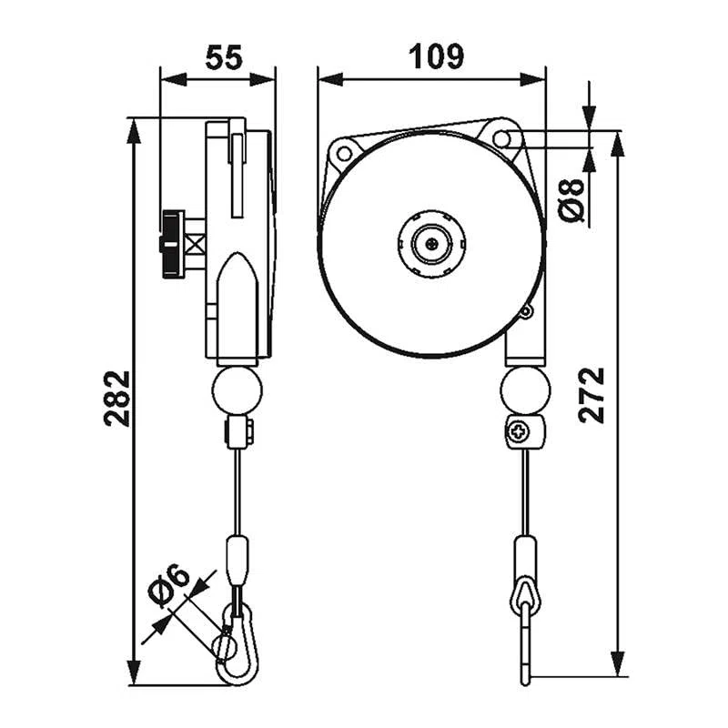 TECNA 9302 Federzug-Balancer – Tragkraft 1–2 kg, Seillänge 1600 mm – einstellbare Werkzeugaufhängung mit Edelstahlseil – für präzise Montage und Industrieeinsatz
