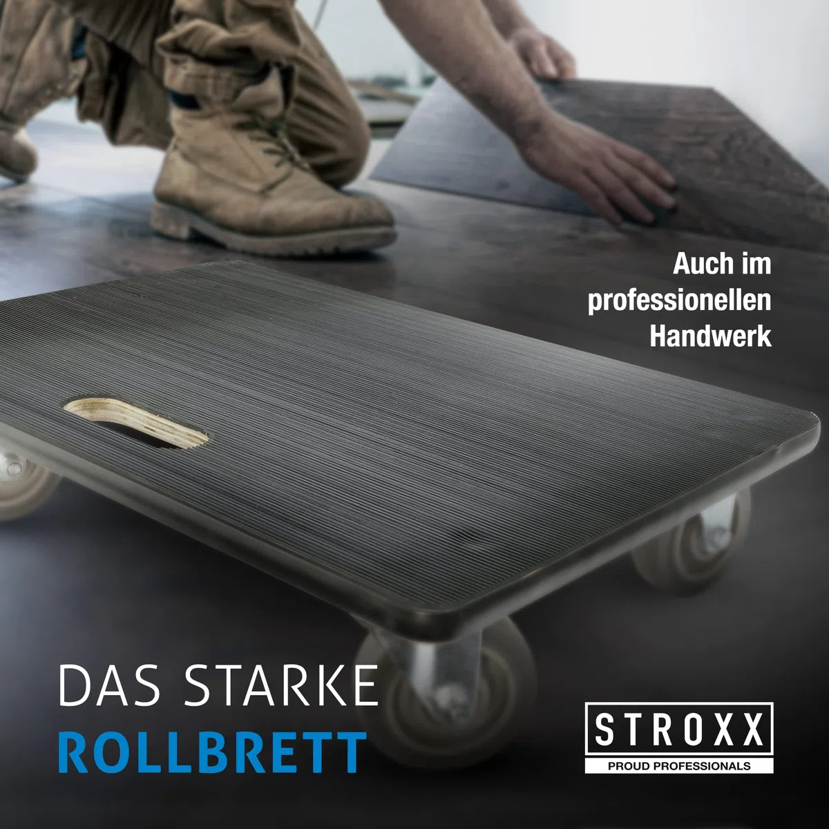 STROXX – 1x Transportroller mit 500kg Traglast (600 x 400 x 145mm) – Rollbrett mit rutschfestem Gummibelag – Möbelroller für Umzug & sperrige Gegenstände