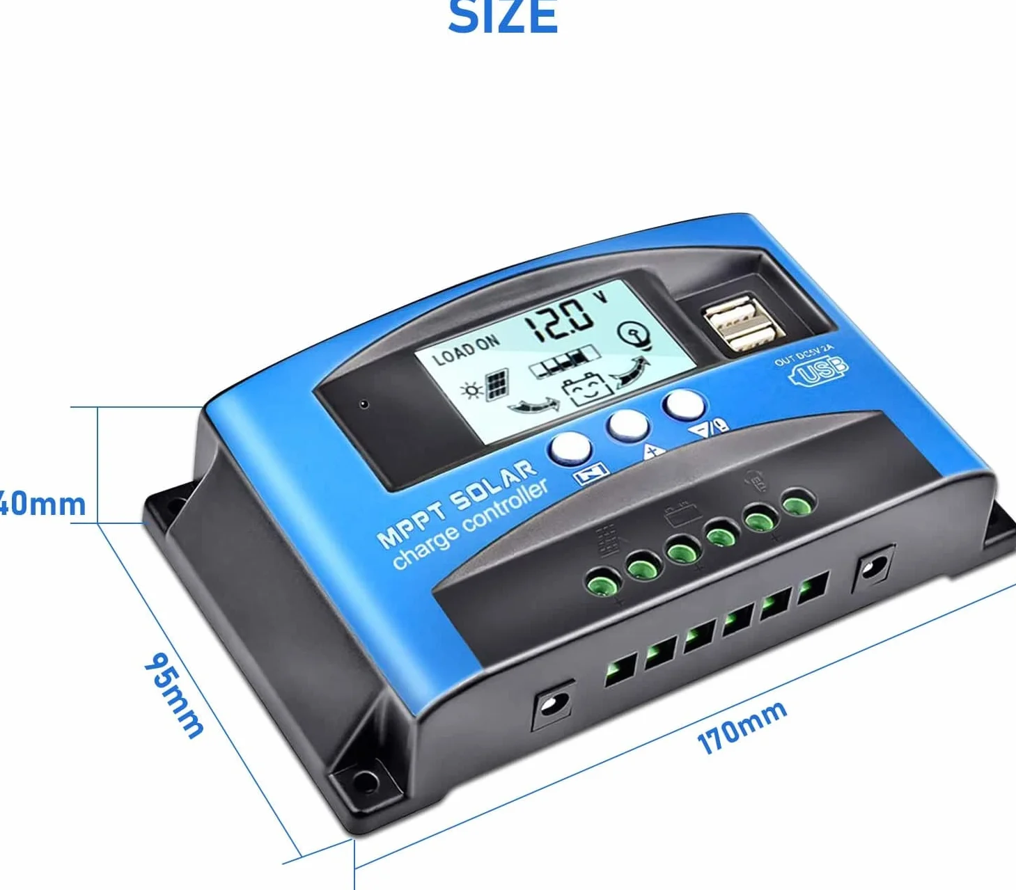100A MPPT SolarLaderegler, Solar Ladegerät Controller mit LCD Display Dual USB mehrere Laststeuerungsmodi, MPPT technischer maximaler Ladestrom