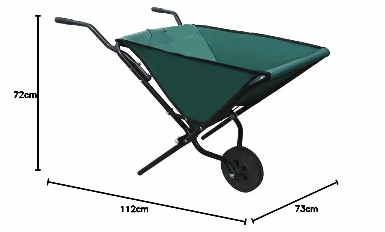 Faltbare Schubkarre - Faltschubkarre - robuster Stahlrahmen - 112 cm x 72 cm x 73 cm - 600 D Oxford Gewebe - Gartenkarre - Aufhängbar - Schiebkarre, Grün/Schwarz