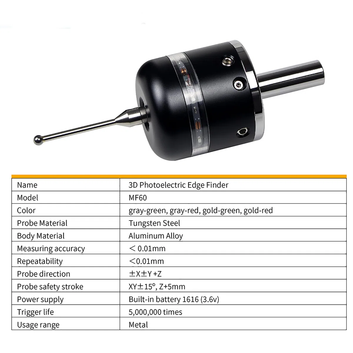 RATTMMOTOR Kantentaster,3D-Photoelektrischer Kantensucher,3D-Taster Kantensucher CNC Messtaster Werkzeuglängensensor, Genauere Genauigkeit für CNC-Fräsmaschinen (Rotes Licht)