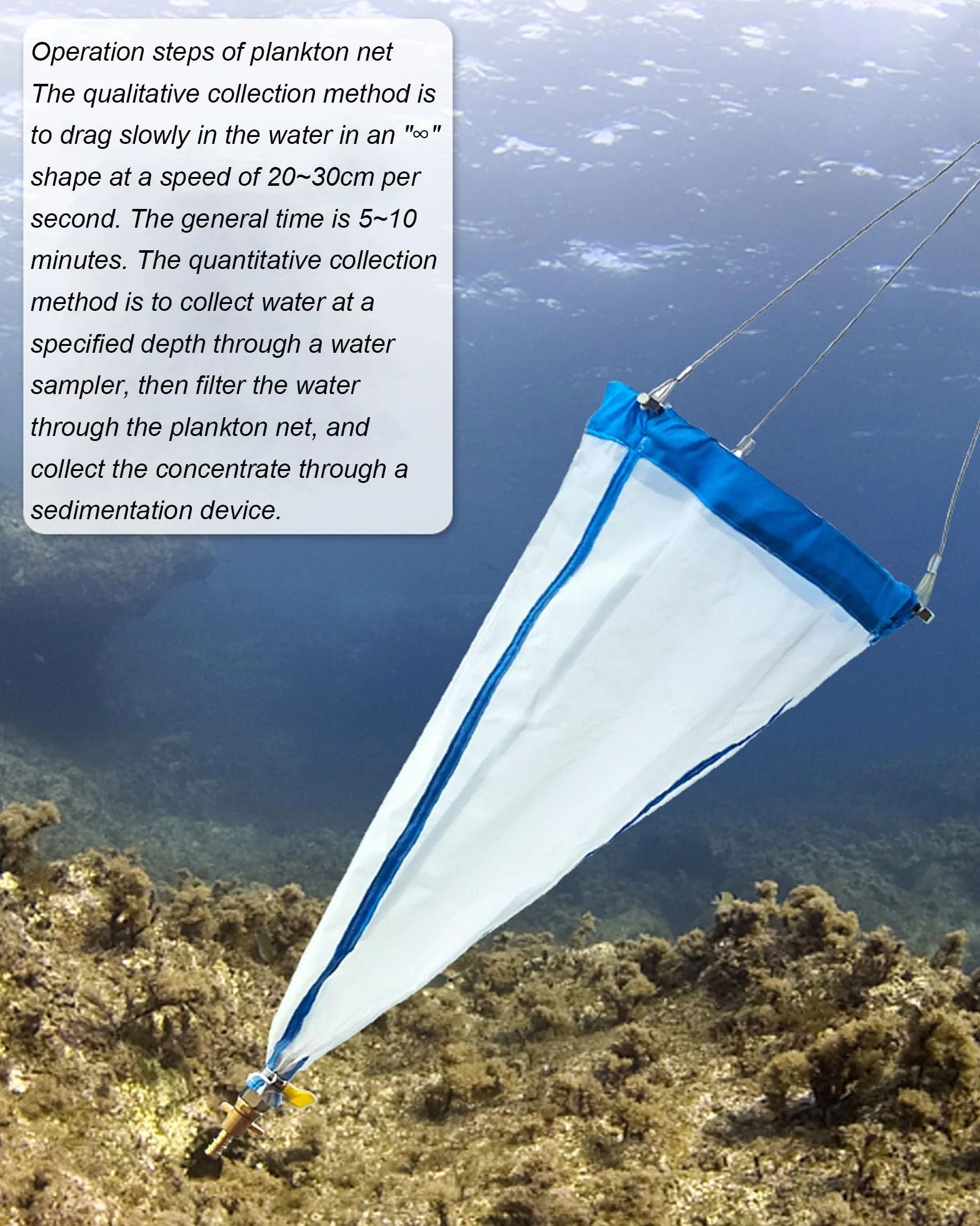 Feinmaschiges Planktonnetz, 64μm Planktonnetz, Feinmaschiges Planktonnetz, 125 Mesh Plankton Schleppnetze for Sammeln von Phytoplankton, Protozoen und Rädertierchen(13#)