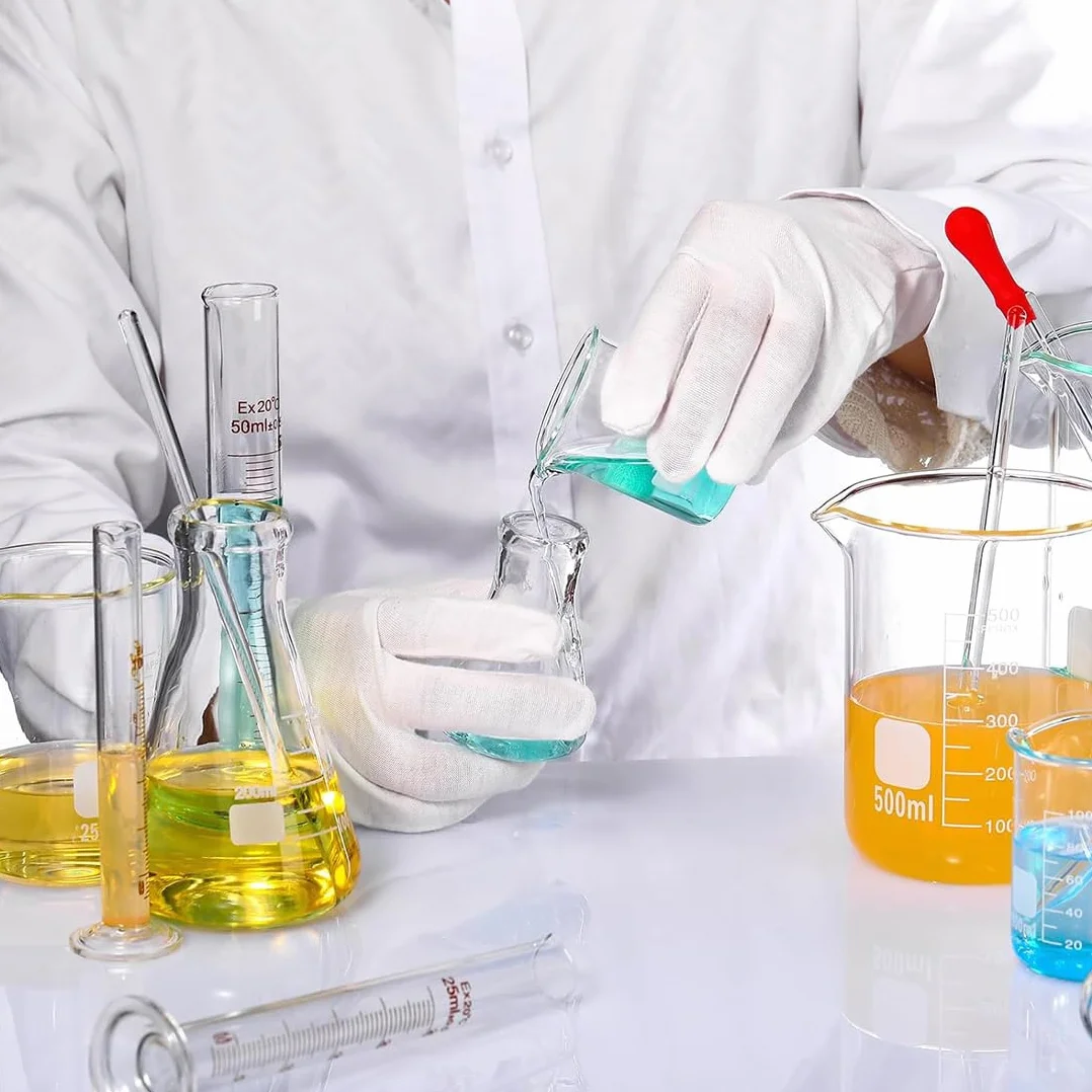 Bechergläser Erlenmeyerkolben Messzylinder Set, ZEEROQOLAB 4 Graduierten Becherglas, 3 Glasmesszylinder mit 3 Konisch Fläschchen, mit 3 Glas Pipetten, 2 Glas Rührstab und 2 Waschbürste