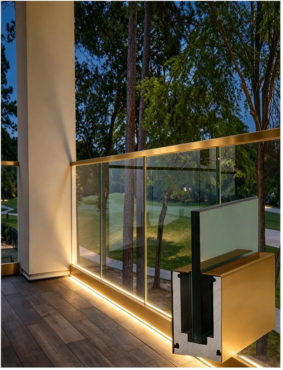 Rahmenlose Glasgeländer-Basisschiene 100,1 cm, gehärtetes Glas, U-Balustraden-Schuh-Passform, mit LED-K und Hardware-Kits, Outdoor-Garten, Terrasse, Pool, Deck
