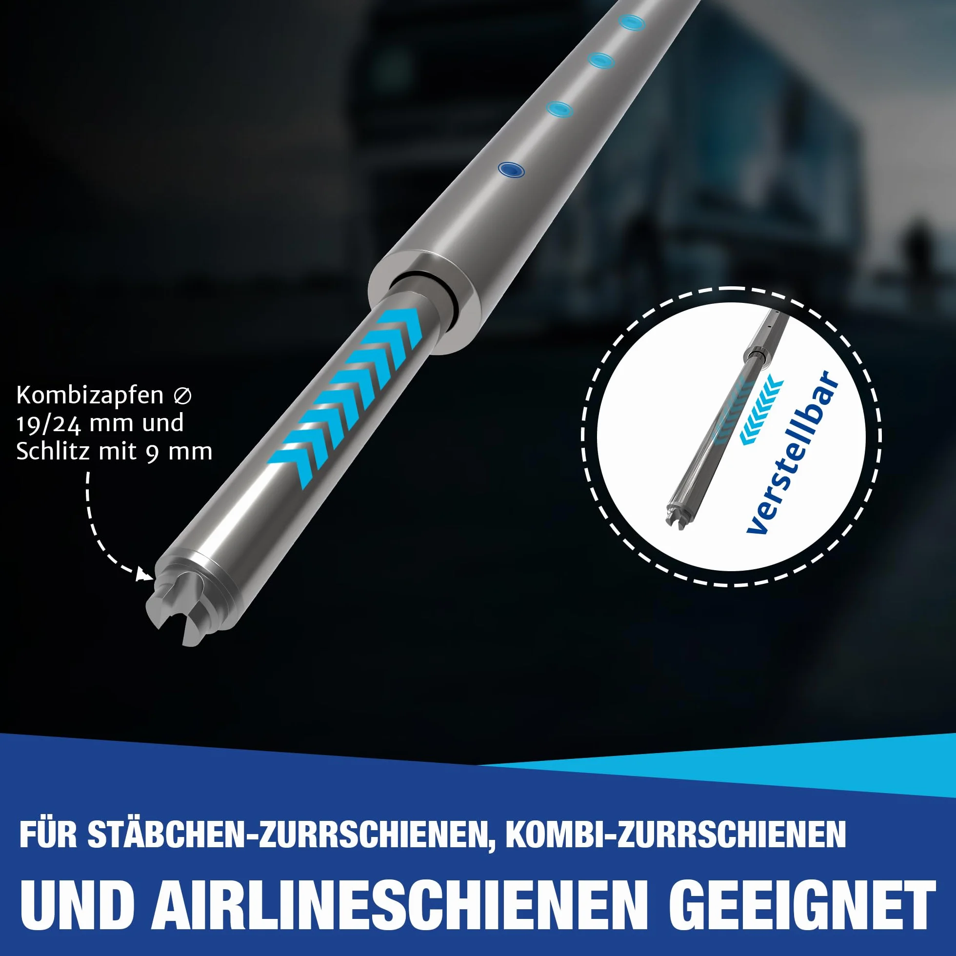 Rundsperrbalken, Sperrstange, Klemmbalken, 1200-1600 mm, Kombizapfen 19/24mm | für Airlineschiene | Kombi-Anker-Schiene | Stäbchenschiene (4)