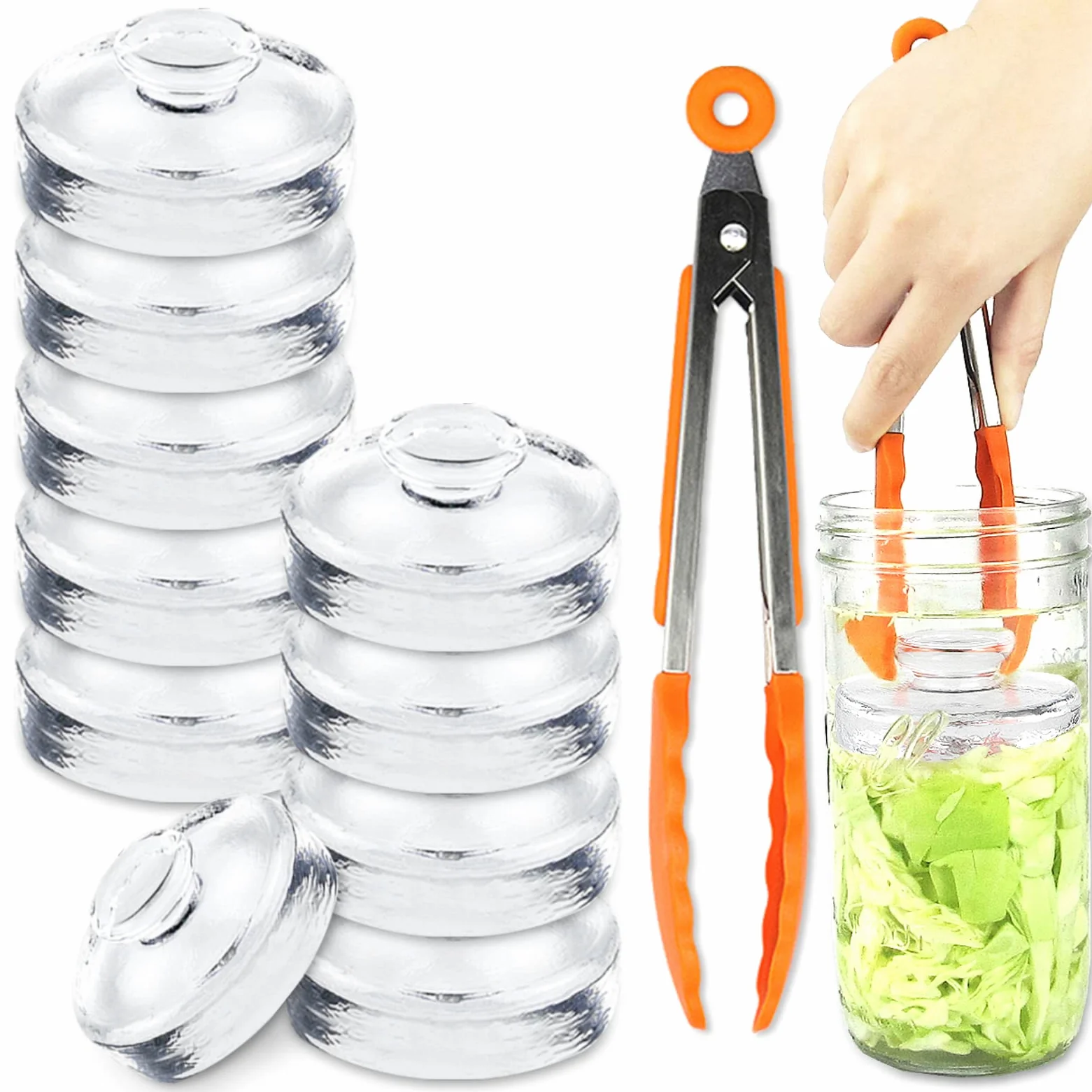 Artcome 10-Pack Glass Fermentation Weights with Easy Grip Handle and Unique Texture Design for Large Wide Mouth Mason Jars