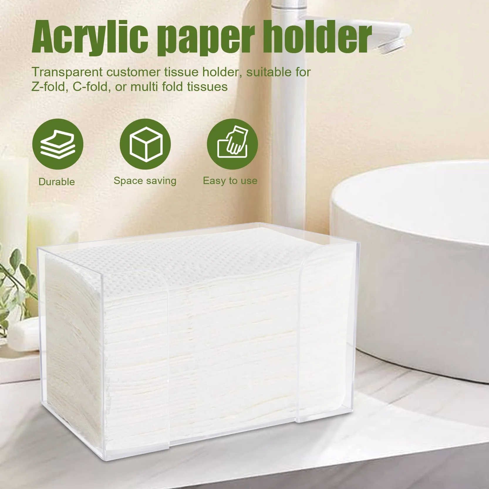 2 Stück Papierhandtuchspender, Acryl Transparenter Tissue Box, Serviettenspender, Paper Towel Dispenser, Gästehandtuchspender für Z-Faltung, C-Faltung Oder Mehrfach Gefaltete Papierhandtücher
