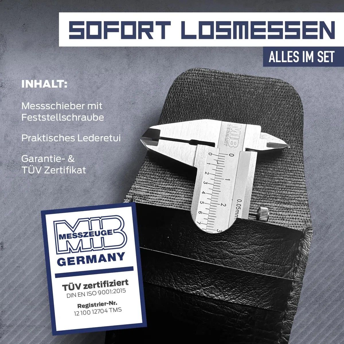 MIB Klein-Messschieber mit Feststellschraube DIN 862 70mm | Schieblehre rostfreier Stahl | Analog Messschieber | Schublehre mattverchromt | Präzisions-Messgerät für 4-fach Messung | Messwerkzeug