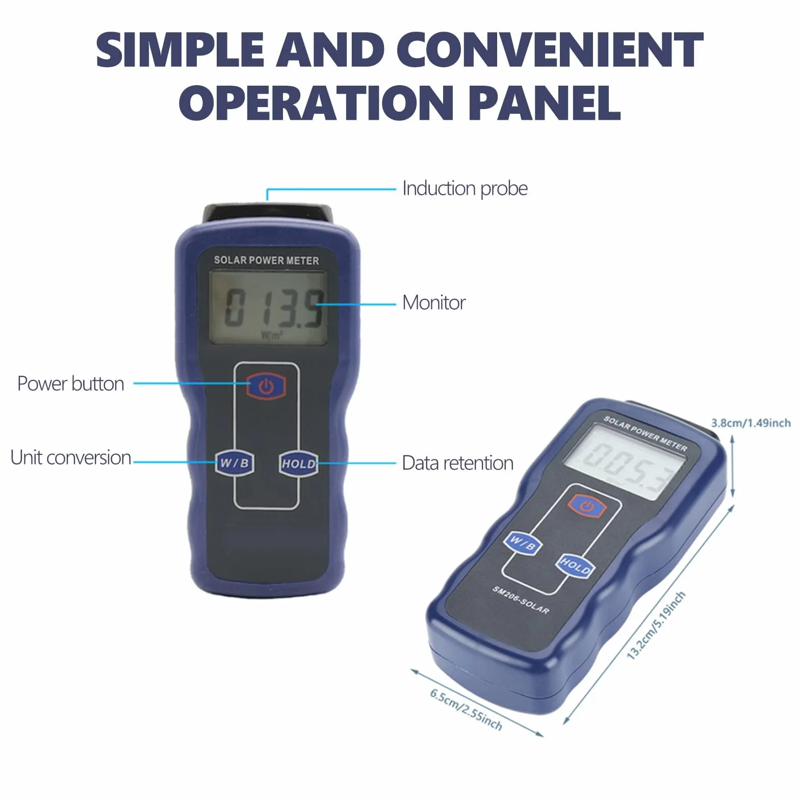 Solar Power Meter SM206 Digital Solar Power Meter Sonnenlichtmessgerät für Strahlungsmessgeräte Strahlungsmessgerät