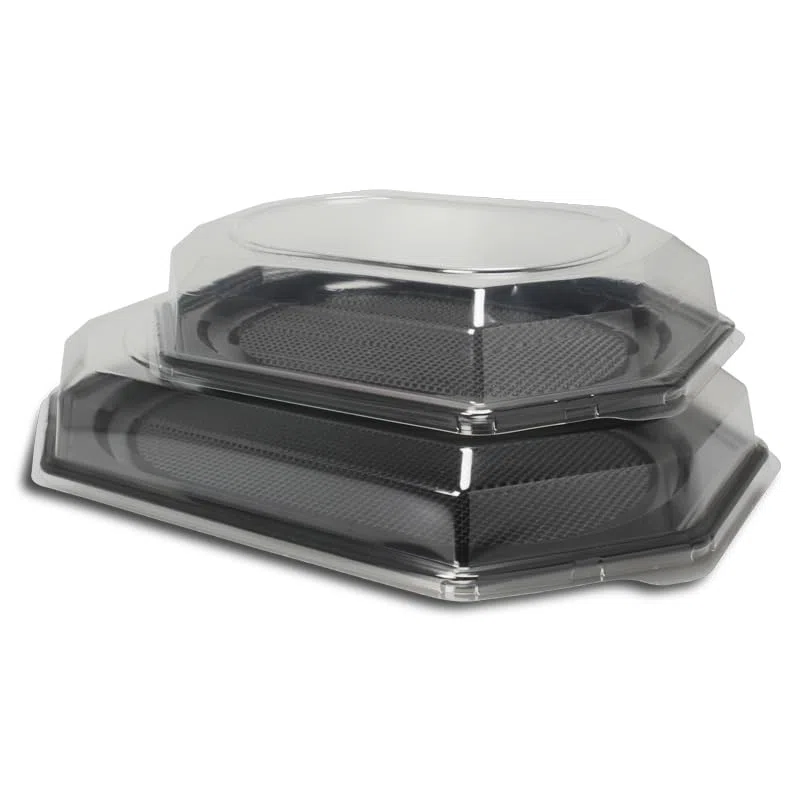 50-200 Premium Partyplatten Catering Servierplatten Buffetplatten schwarz rPET recycelbar versch. Größen zur Auswahl - Inkl. VerpackG in D (Klarsichthaube für Partyplatte M 100St.)