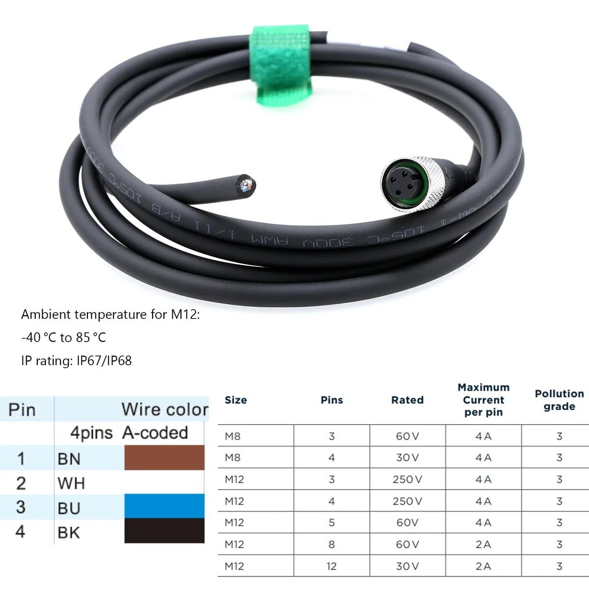 HangTon Sensorgeber-Stellantrieb, M12 A, kodiert, 4-polige Buchse, Abschirmkabel zum Öffnen von Draht für industrielle Automatisierung, Gerät-Netzwerk-Gerät, Canopen, IO Link, Profibus, 10 m
