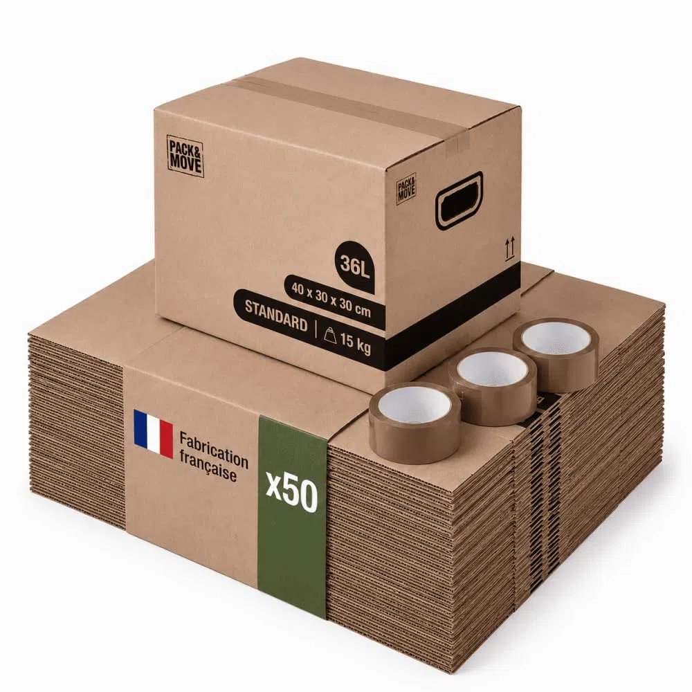 Pack and Move - 50 Stück Umzugskartons zur Aufbewahrung von Büchern – 40 x 30 x 30 cm – verstärkte Griffe – 3 Aufkleber gratis