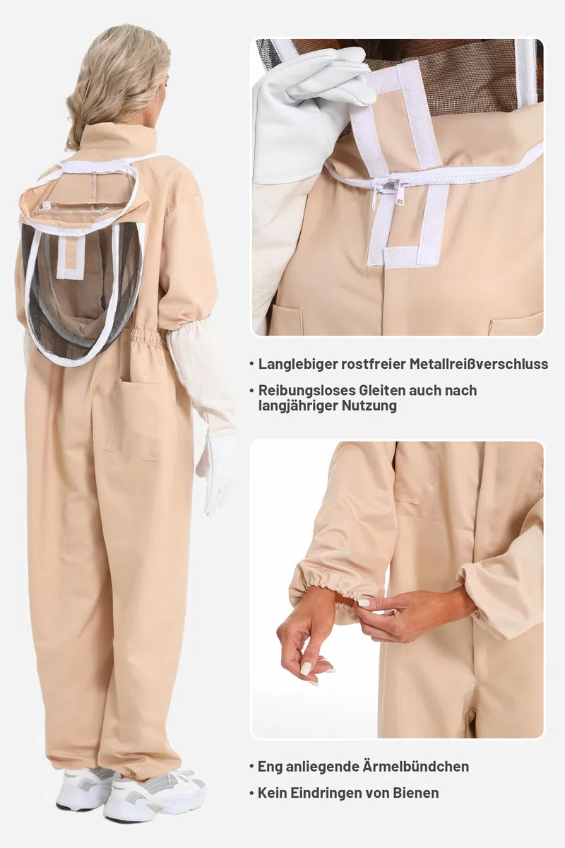 Imkeranzug Herren & Damen | Bienenanzug für Herren | Bienenschutzkleidung Ganzkörper Imkerei Schutzanzug | Unisex Weiß Imker Kostüm mit Schleier, Handschuhe (L)