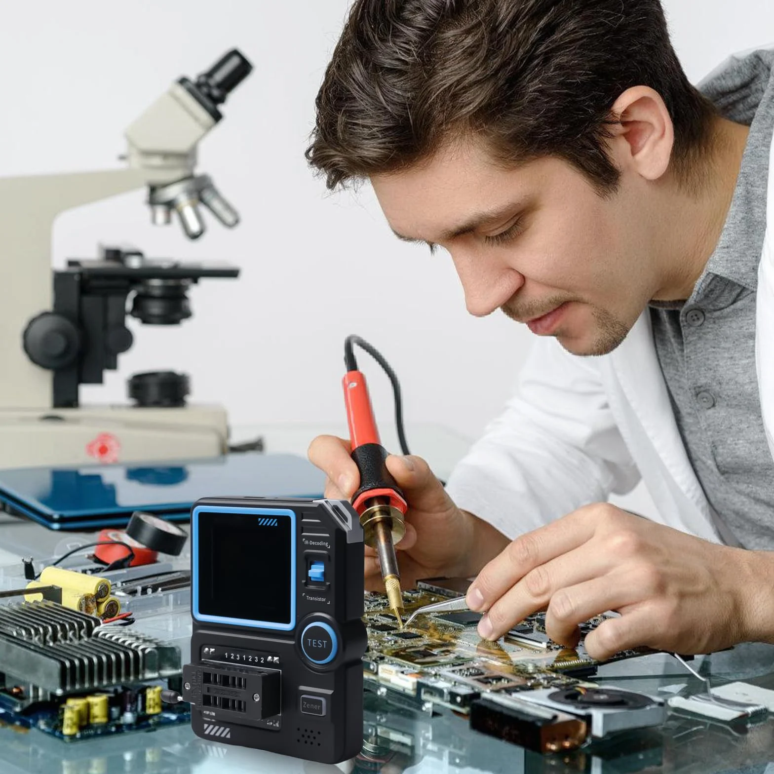 LCR-P1 Transistor-Tester, Transistormessgerät mit Farbdisplay, Diodenkondensator Widerstandsmessgerät LCR ESR-Messgerät LCR-Widerstands-Zähler Multifunktionstester NPN PNP MOSFET IR