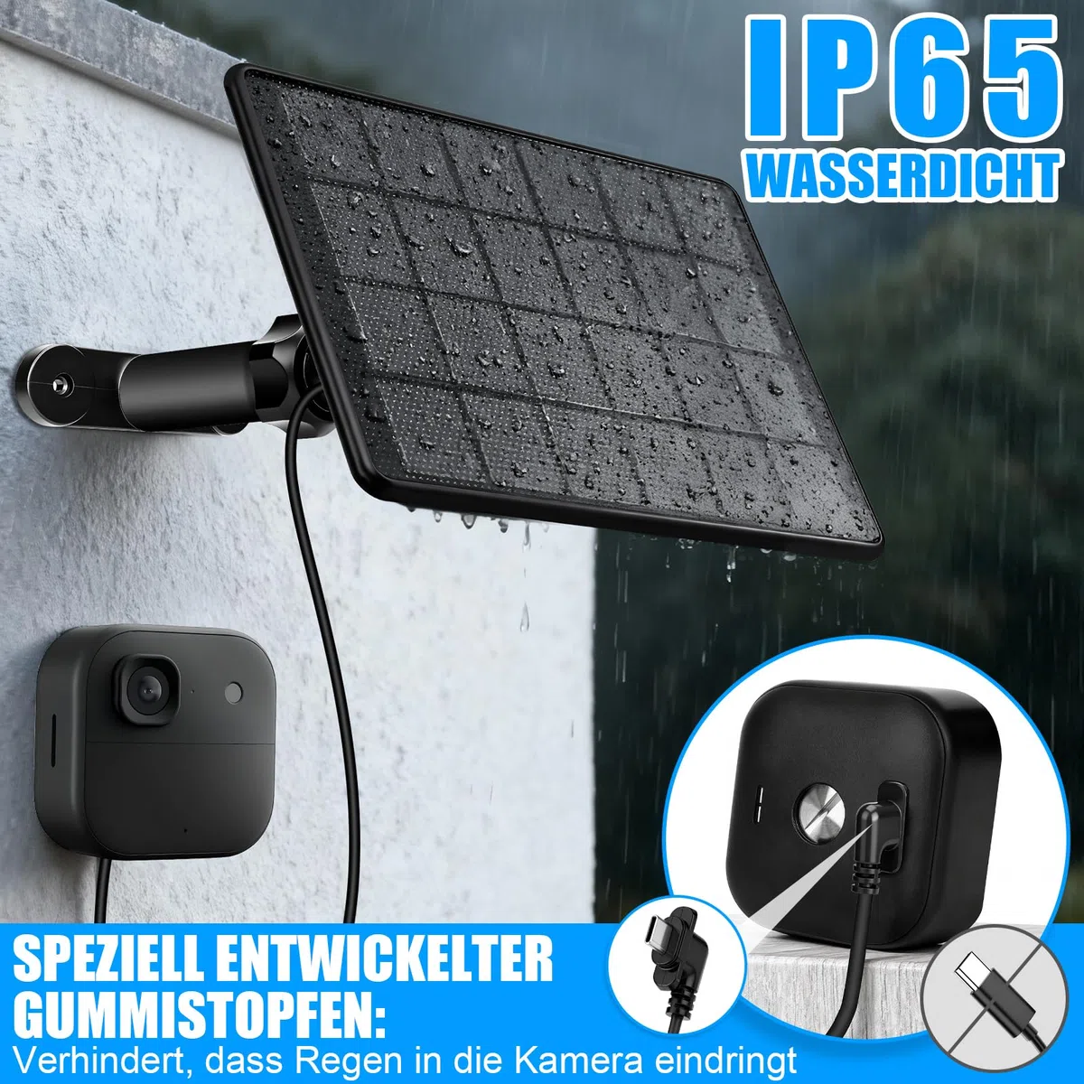6W Solarpanel für Blink Kamera, Micro USB & USB C Input Solarmodul Kompatibel mit Blink Outdoor 4 (4. Gen)/(3. Gen) XT3/XT2/XT-Kameras, Biuld-In 2500 mAh Batterien, 9,8ft Ladekabel, IP65 Wasserdicht