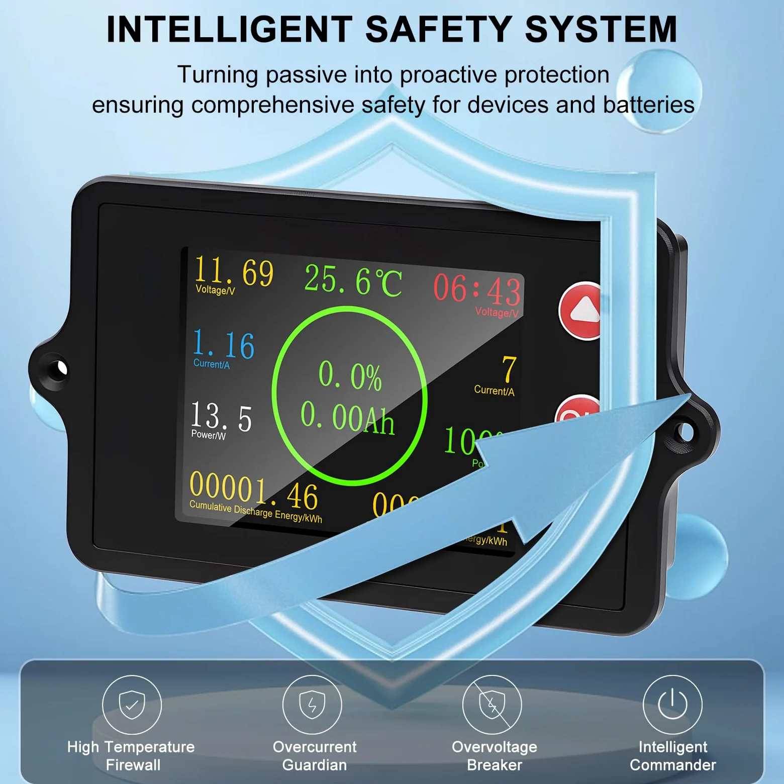 Batterie monitor DC8-100V Batteriewächter 100A batteriemonitor coulometer lithium battery guard Farbbildschirm mit 100A Reiner Kupfer Shunt Temperatursensor und Alarmfunktion