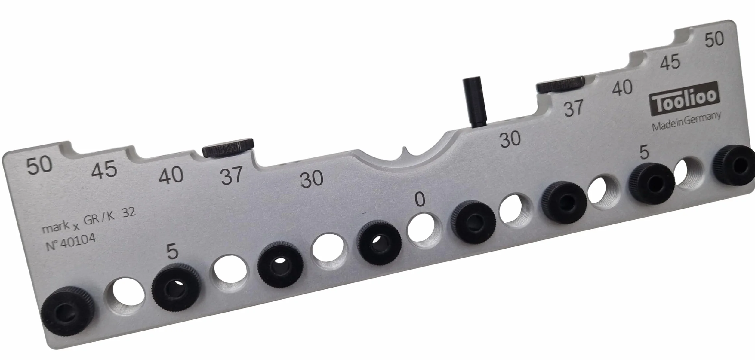 Bohrlehre 32mm Abstandsmaß | Präzisions-Bohrschablone für Lochreihen & Bohrgruppen | 5mm Bohrdurchmesser (0-224mm) | CNC-gefertigt aus Aluminium | Made in Germany