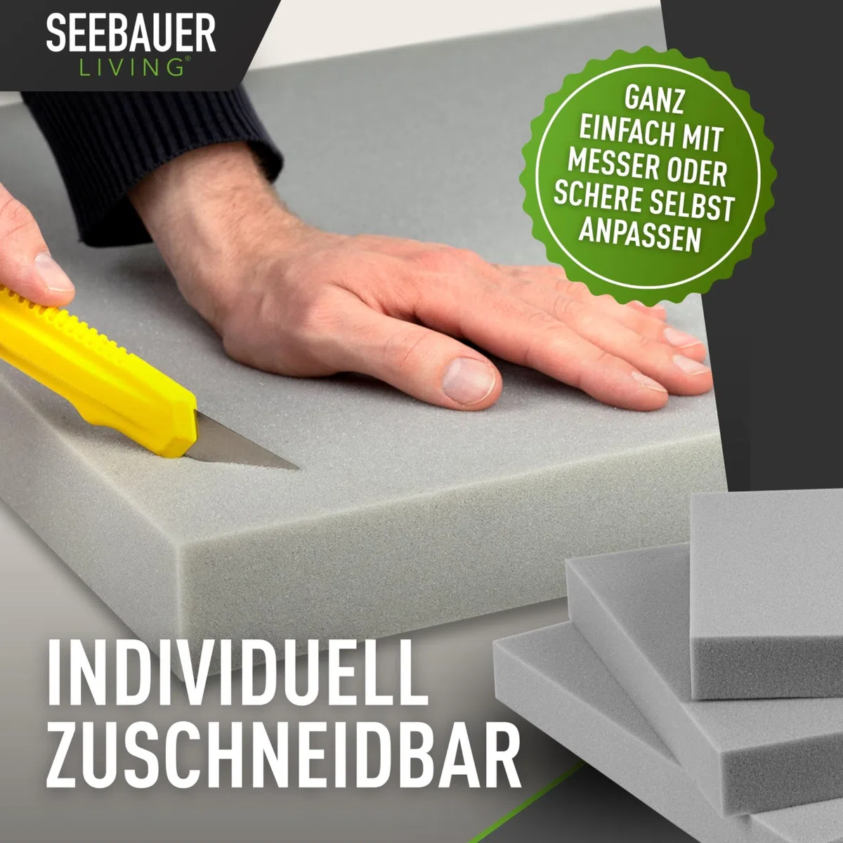 Schaumstoff-Set MEDIUM RG 35/40 (Mittelfest) 45 x 45 x 5 cm (4er Vorteilspack) Schaumstoffplatte für Polster und Sitzkissen, Polsterschaumstoff als Zuschnitt für Sitzpolster