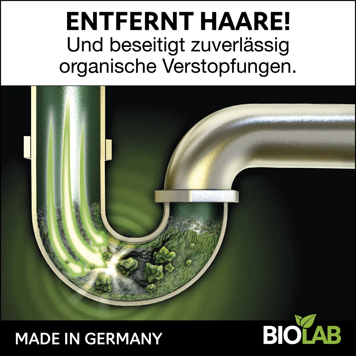 BIOLAB Abflussreiniger (2 x 1000 ml) Rohrreiniger mit Haarweg Formel – Extra Stark - Abflussfrei - Drain Free Abfluss Reiniger