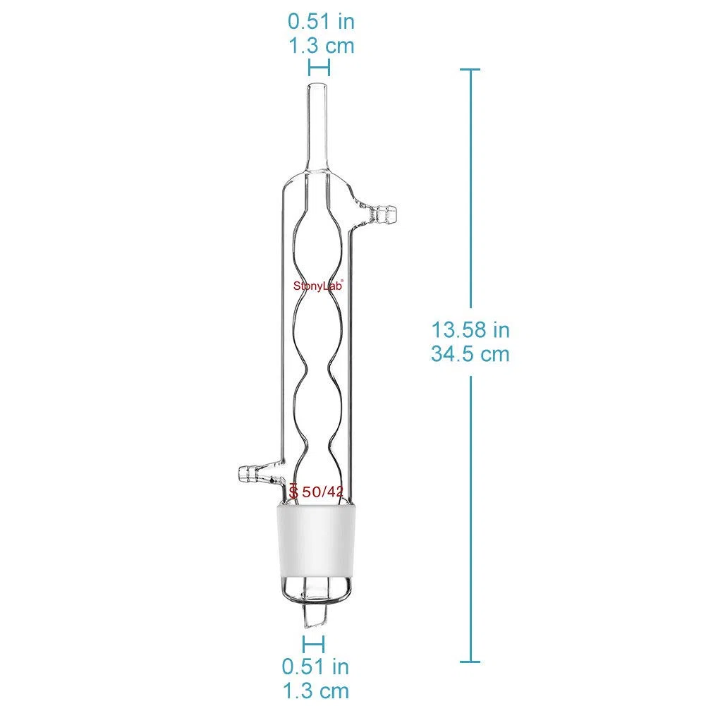 stonylab Allihn Kondensator Rückfluss für Soxhlet Extractor, Borosilikatglas Allihn Kondensator mit 50/42 Gelenk 250 mm Mantellänge Laborglaskondensator, 500 ml