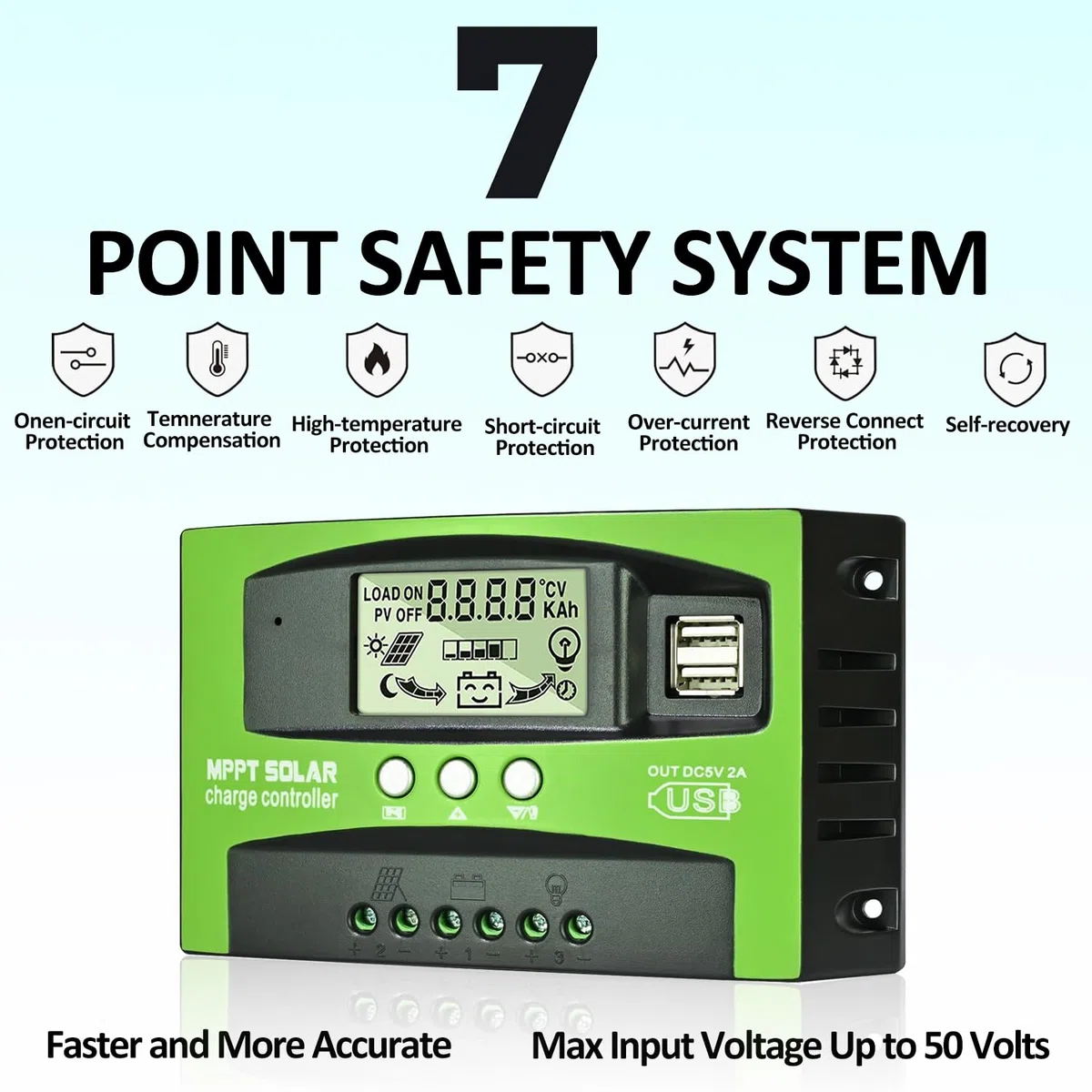 MPPT 100A Solar Laderegler 12V 24V Solarregler, MPPT Solarladeregler 100A mit Temperatursensor 2 USB Ports LCD Display, Passend für Sonnenkollektor 12V 24V Blei Säure und Lithium Batterien