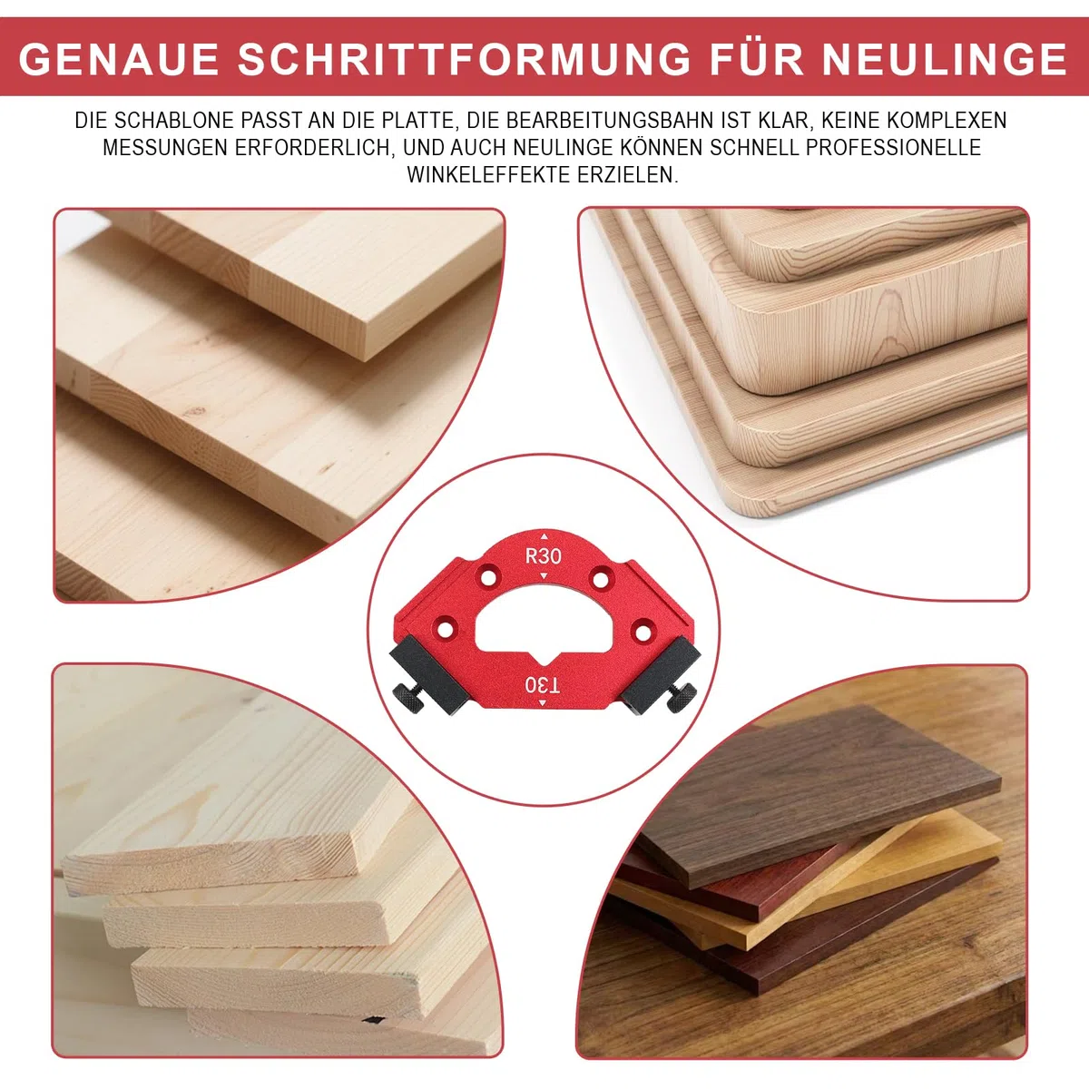 7 Stück Frässchablone Oberfräse, Aluminium Eckradius- Frässchablone Oberfräse für Holzbearbeitung, R10–R60 T10–T60, 3-in-1 Radius Jig für perfekte Innen, Außenrundungen & Fasen
