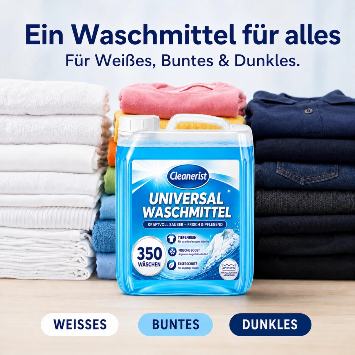 Cleanerist® Universal Waschmittel flüssig für 700 Wäschen - 2x 10l Flüssigwaschmittel Konzentrat für bunte, helle, dunkle Wäsche - XXL Vollwaschmittel mit Frischeduft für 20-95°C, statt Pods & Pulver