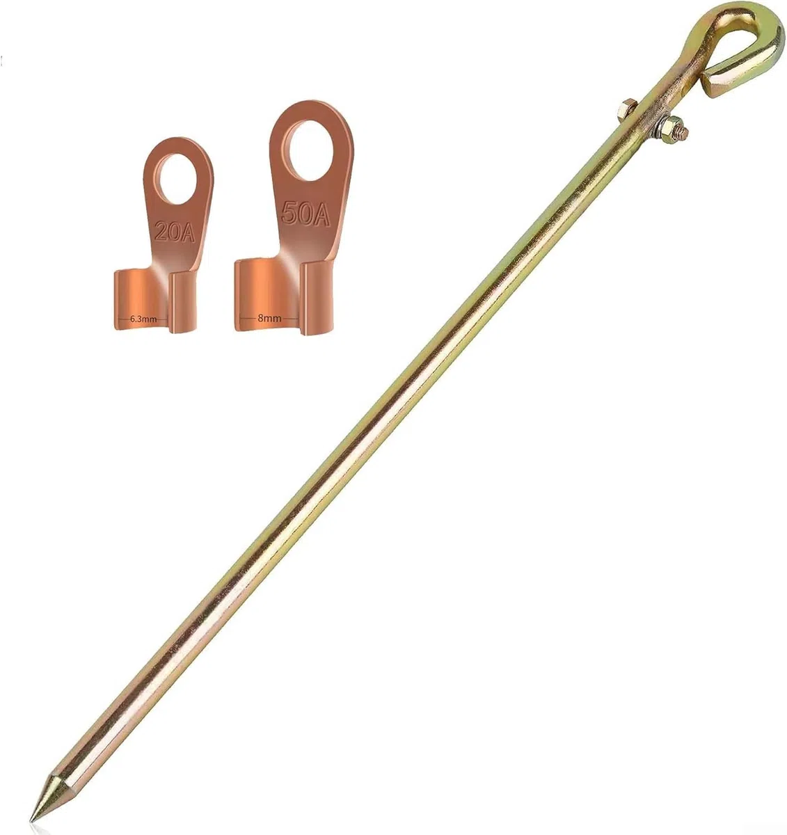 Erdungsstab-Set mit kupferummanteltem Stahlstab und flexiblem isoliertem Erdungsdraht, geeignet für Generator, für Solarzaun und Antennenerdung (2 Stück)