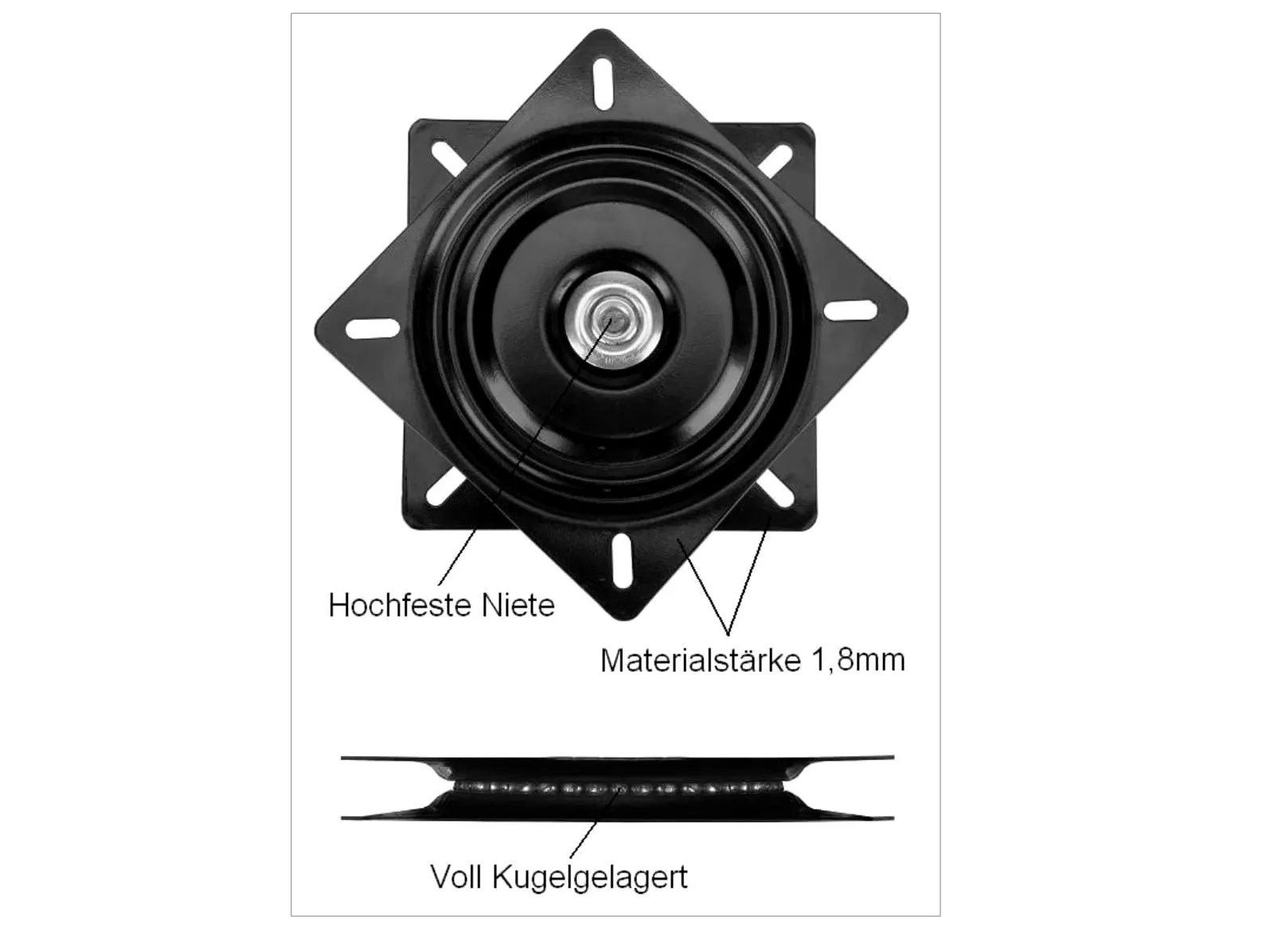 Drehteller 245x245mm Drehlager Drehtablett Druckkugellager Flanschlager Lager zum drehen Schwarz
