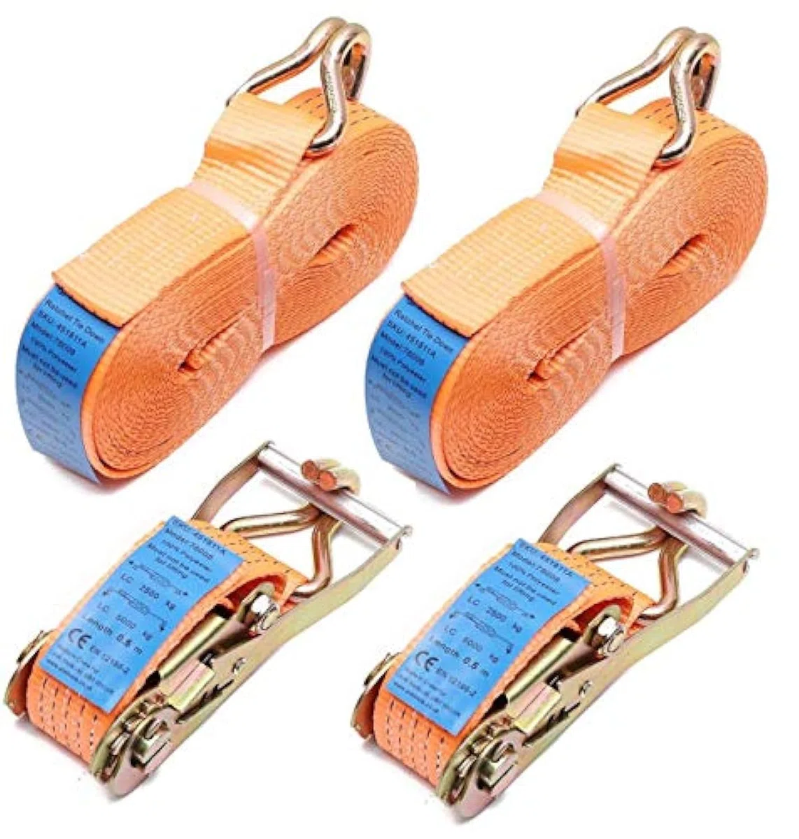 2 x 5000kg (5 Tonnen) 10m Ratsche Zurrgurt 2 Stück Set Hochleistungs-Spanngurt Materialhandhabung EN 12195-2 mit Einer Riemenbreite von 5cm + Klauenhaken