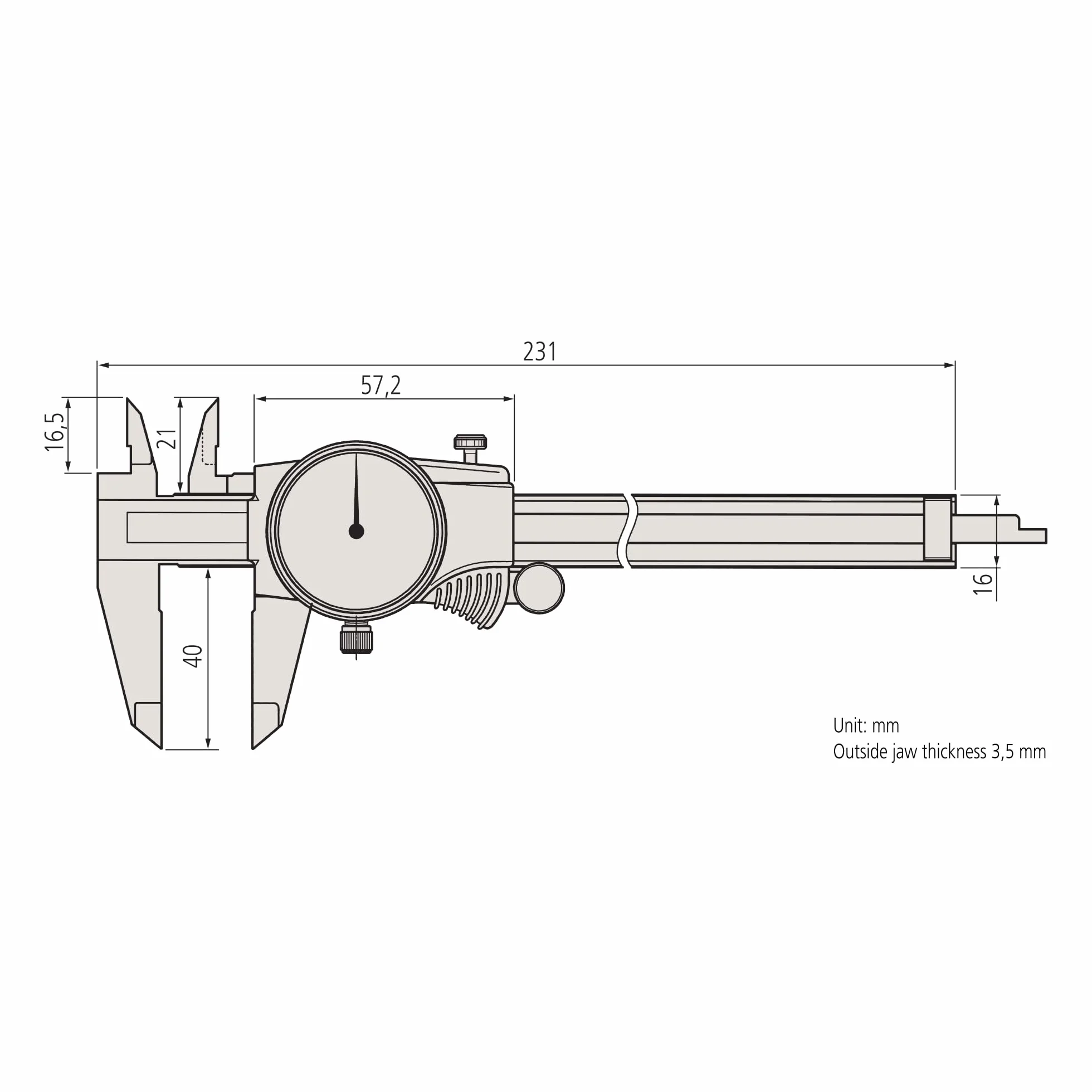 Uhren-Messschieber, 0-150 mm, 0,01 mm, 1 mm/U, metrisch | 1 mm/U., Rundskala, analoge Ablesung