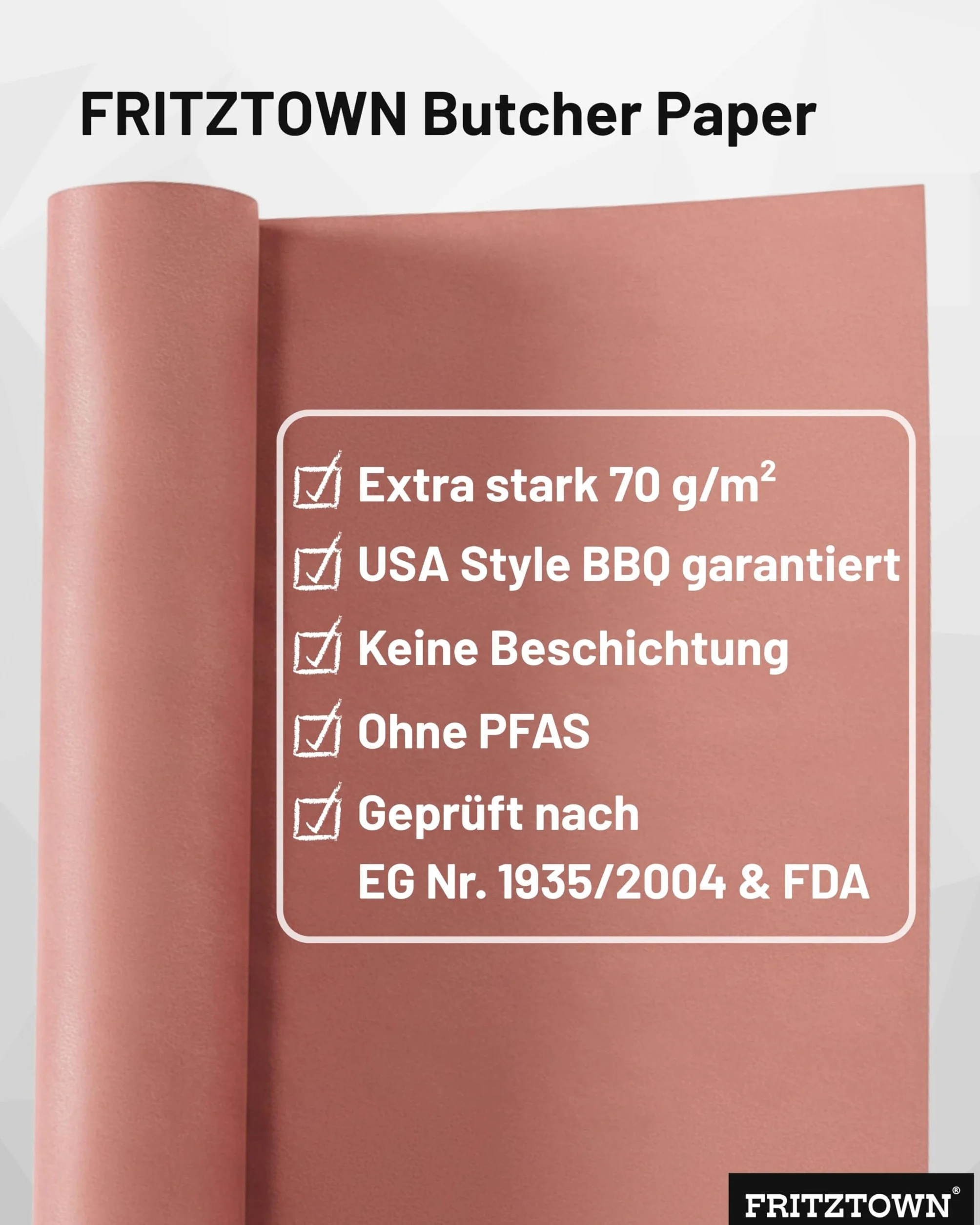 Butcher Paper Deluxe Pink 60 cm x 50 m – Metzgerpapier - Abreißhilfe – Lebensmittelsicher – BBQ Kraftpapier & Grillpapier für Smoken, Räuchern & Fleischverpackung