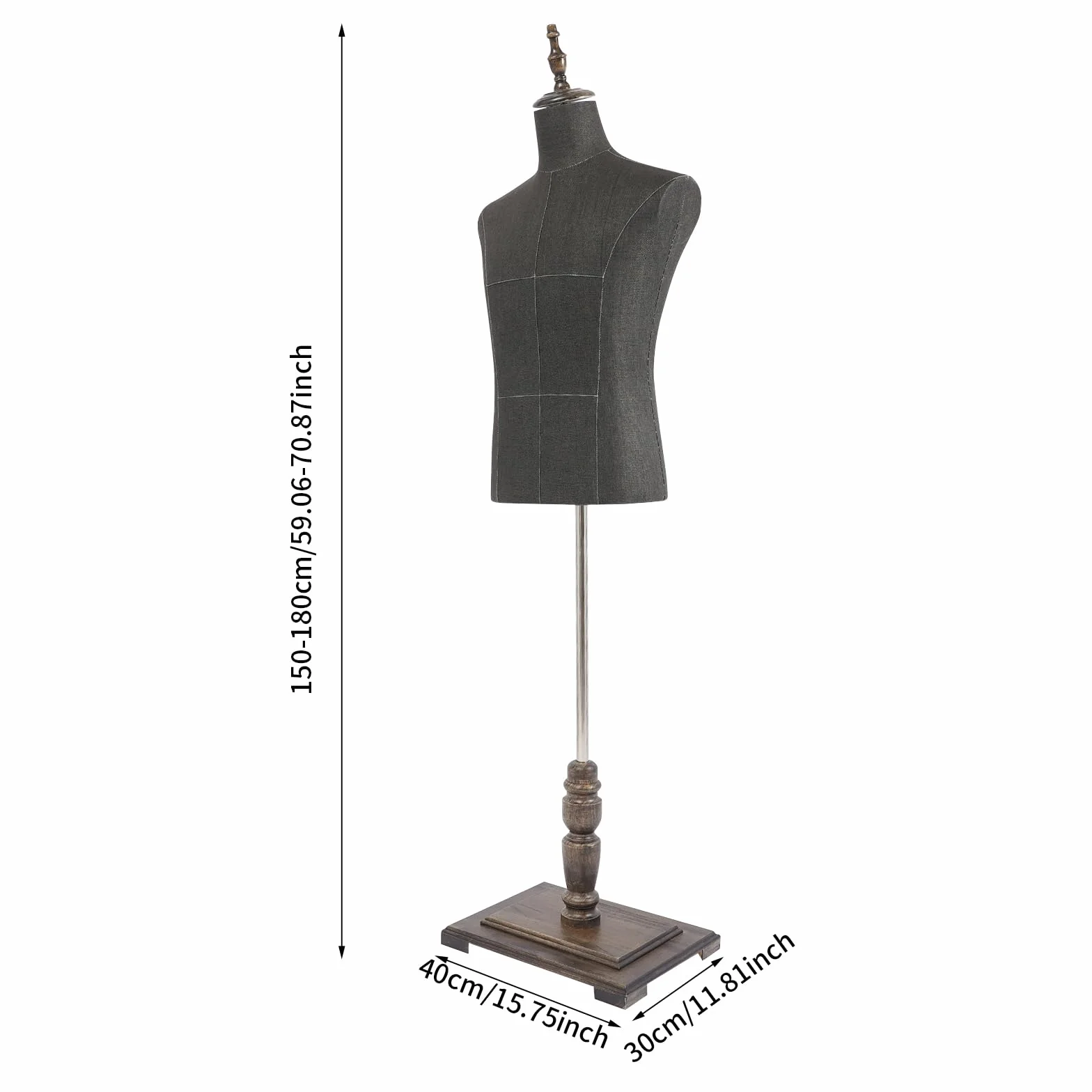 Schaufensterpuppe Männlich Modern, Schneiderpuppe Mann mit Holz Basis, Kleiderpuppe Mannequin für Bekleidungsgeschäfte Schneidereien & Messestände, Höhe: 150-180cm, Schwarz