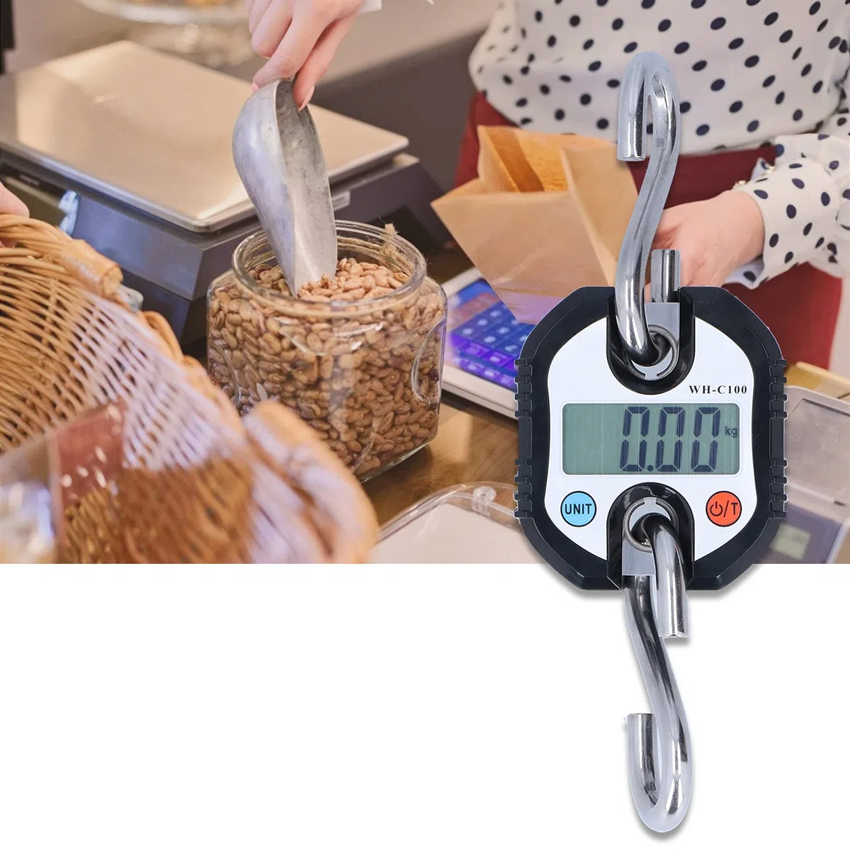 Digitale Hängewaage Handheld 150 Kg Mini-Kranwaage Tragbares Wiegehaken-Hängewerkzeug Mit Doppelter Genauigkeit Für Das Angeln Auf Dem Bauernhof Im Freien(Schwarz),Plattformwaage
