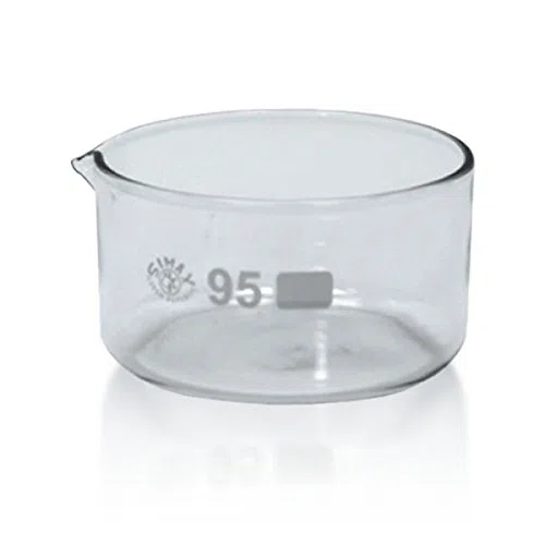 2 x Kristallisierschale 300 ml aus Borosilikatglas 3.3 mit Ausguss DIN 12338 - Höhe 55 mm - Ø 95 mm - Abdampfschale