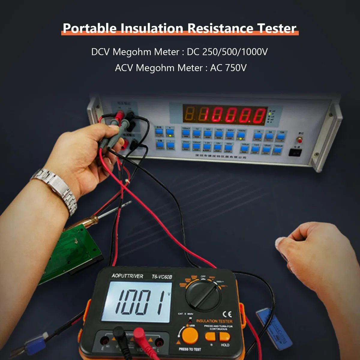 Digitaler Isolationswiderstandstester, 1999 Zählt Megohmmeter Großes LCD-Display Megohmmeter DC250/500/1000V AC750V, 200MΩ~2000MΩ mit Hintergrundbeleuchtung für Datenspeicherung für Motorkabel