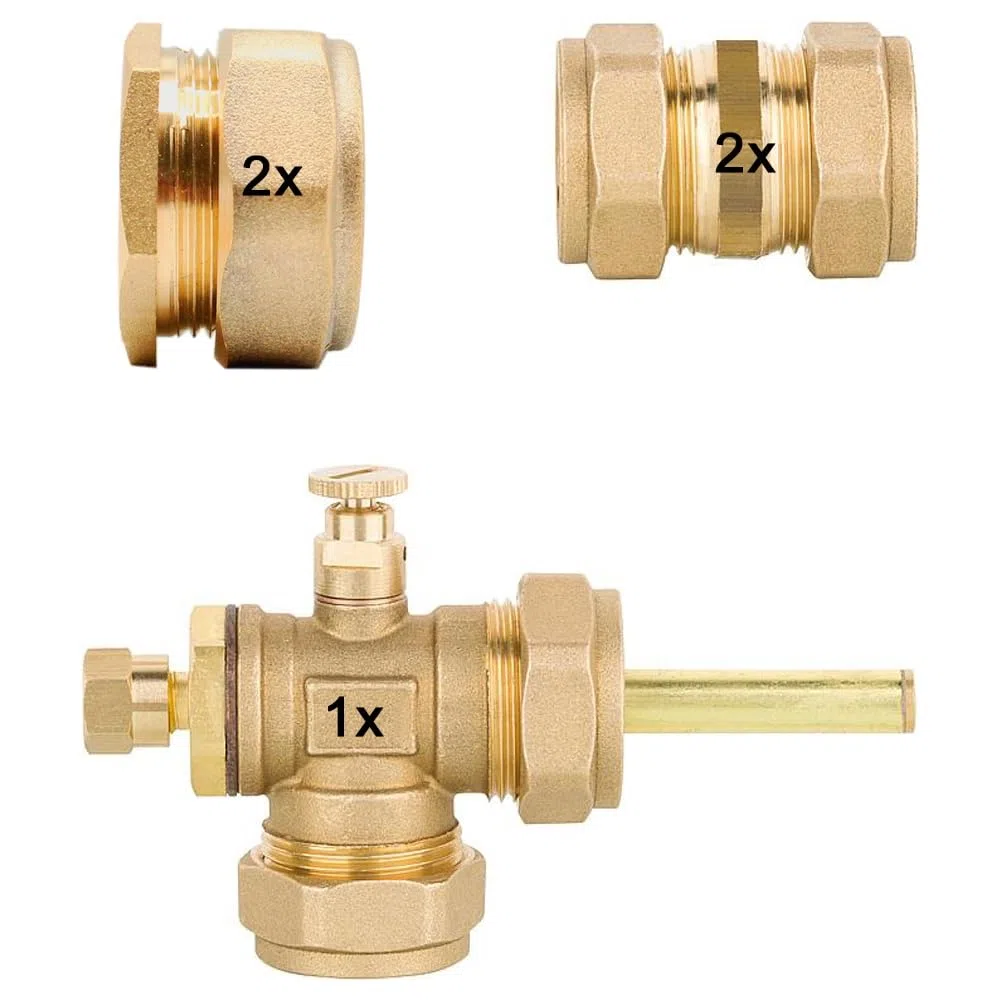 5tlg. Kollektor-Verbinder Set Ø 22mm für 2 Solar Kollektoren Verbinder T-Stück Blindstopfen