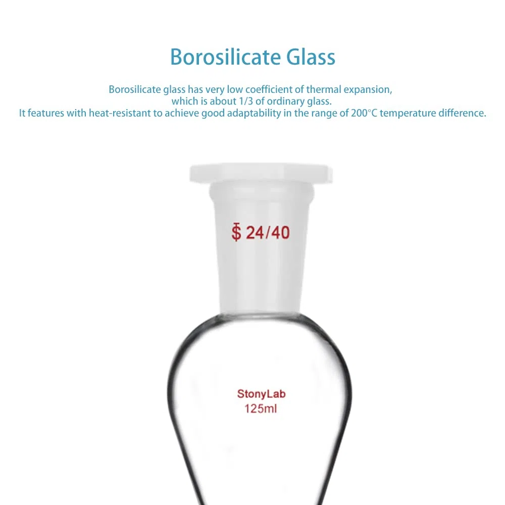stonylab Scheidetrichter Glas, 125 ml Separatorentrichter mit PTFE-Absperrhahn Konischer Birnenförmiger Schwerwandiger Borosilikatglas Trenntrichter mit 24/40 Fugen