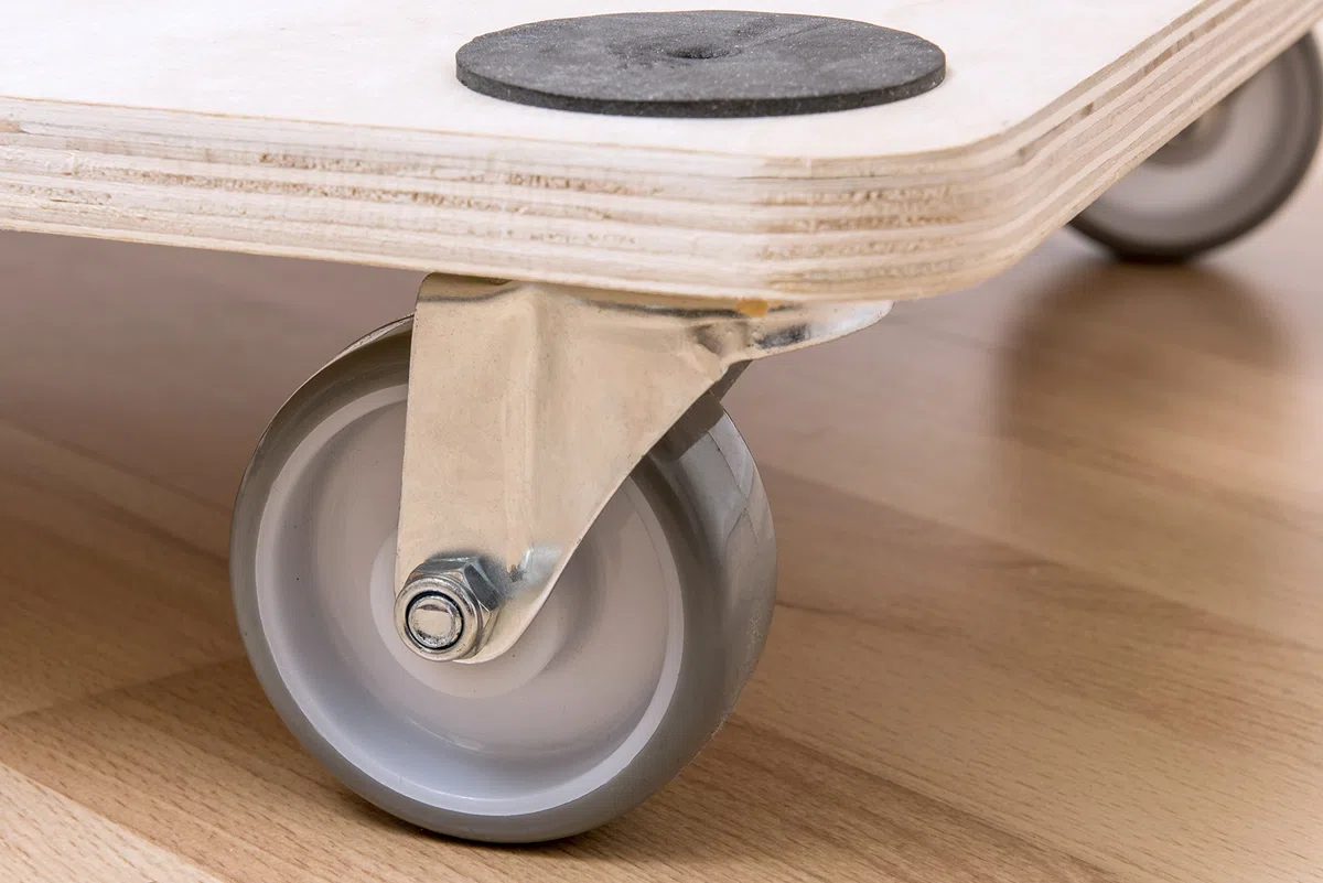 Metafranc Transportroller 590 x 490 mm - 200 kg Tragkraft - Sperrholz - PU-Räder / Möbelroller mit Bremse / Transporthilfe für Umzug / Rollwagen für Möbel-Transport / Kistenroller aus Holz / 822130