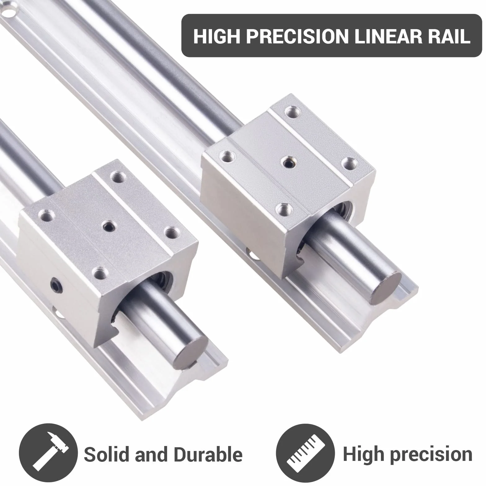 Linearschiene SBR16 800mm 2 Stück Silber Linearführung mit 4 Stück SBR16UU Lagerblöcken Rostfreie Linearlagerschiene mit vorgebohrten Löchern für DIY 3D-Drucker