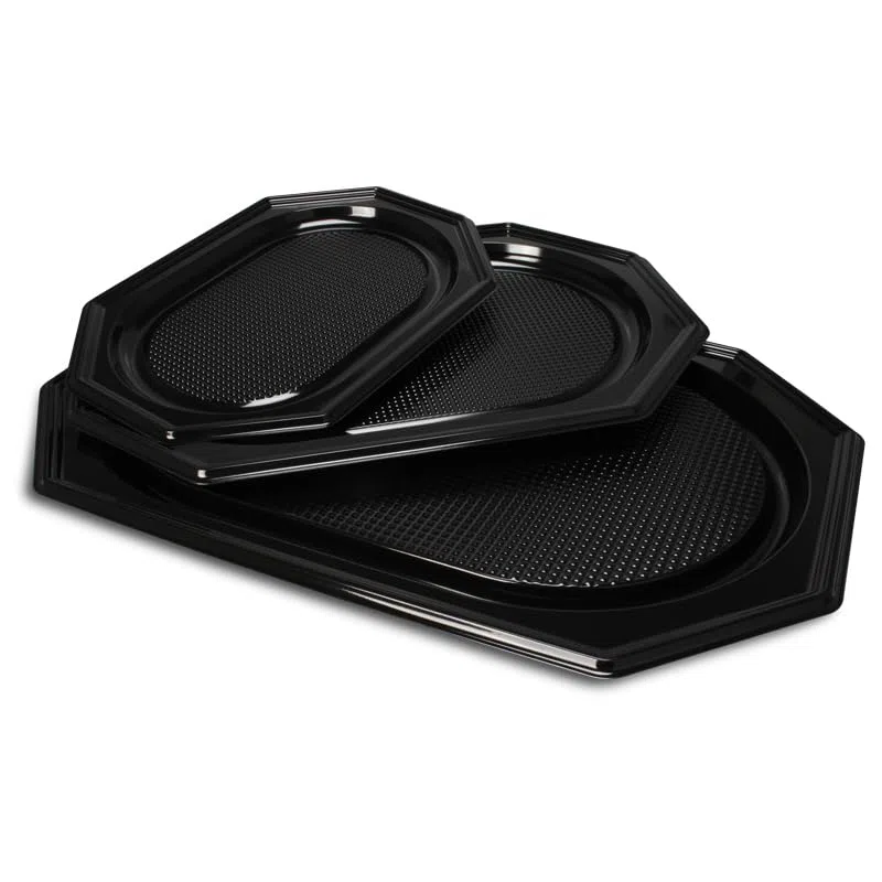 50-200 Premium Partyplatten Catering Servierplatten Buffetplatten schwarz rPET recycelbar versch. Größen zur Auswahl - Inkl. VerpackG in D (Klarsichthaube für Partyplatte M 100St.)
