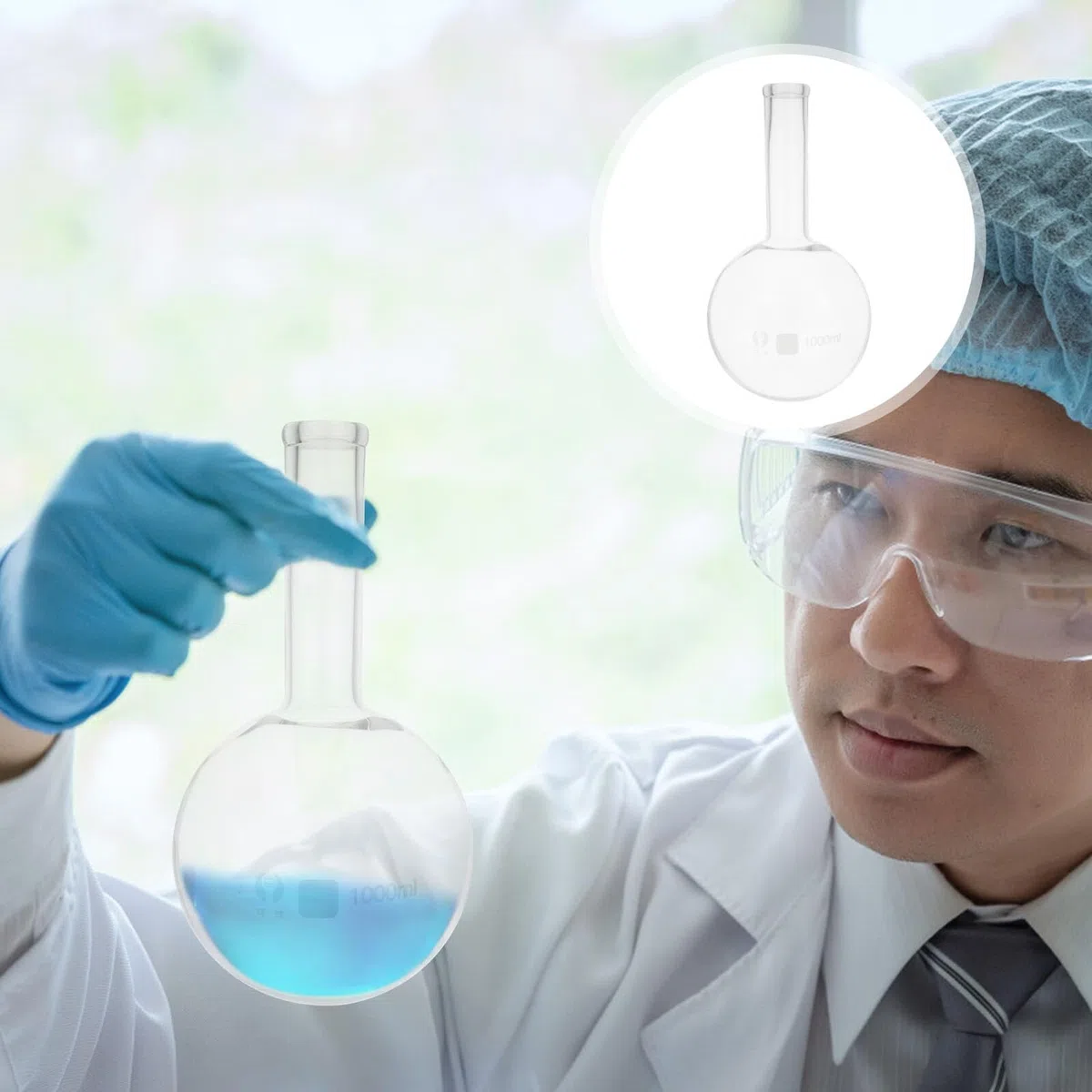 SHERCHPRY Rundkolben aus Glas 1000ml mit Flachboden und Dünnem Hals Hitzebeständig und Grate für Laborbedarf und Wissenschaftliche Experimente