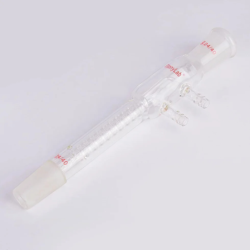 stonylab Glas Coil Reflux Kondensator, Borosilikat Glas Dimroth ReFlux Kondensator mit 24/40 Gelenk und Schlauchanschlüsse, 245 mm Gesamtlänge Coil Reflux Condenser
