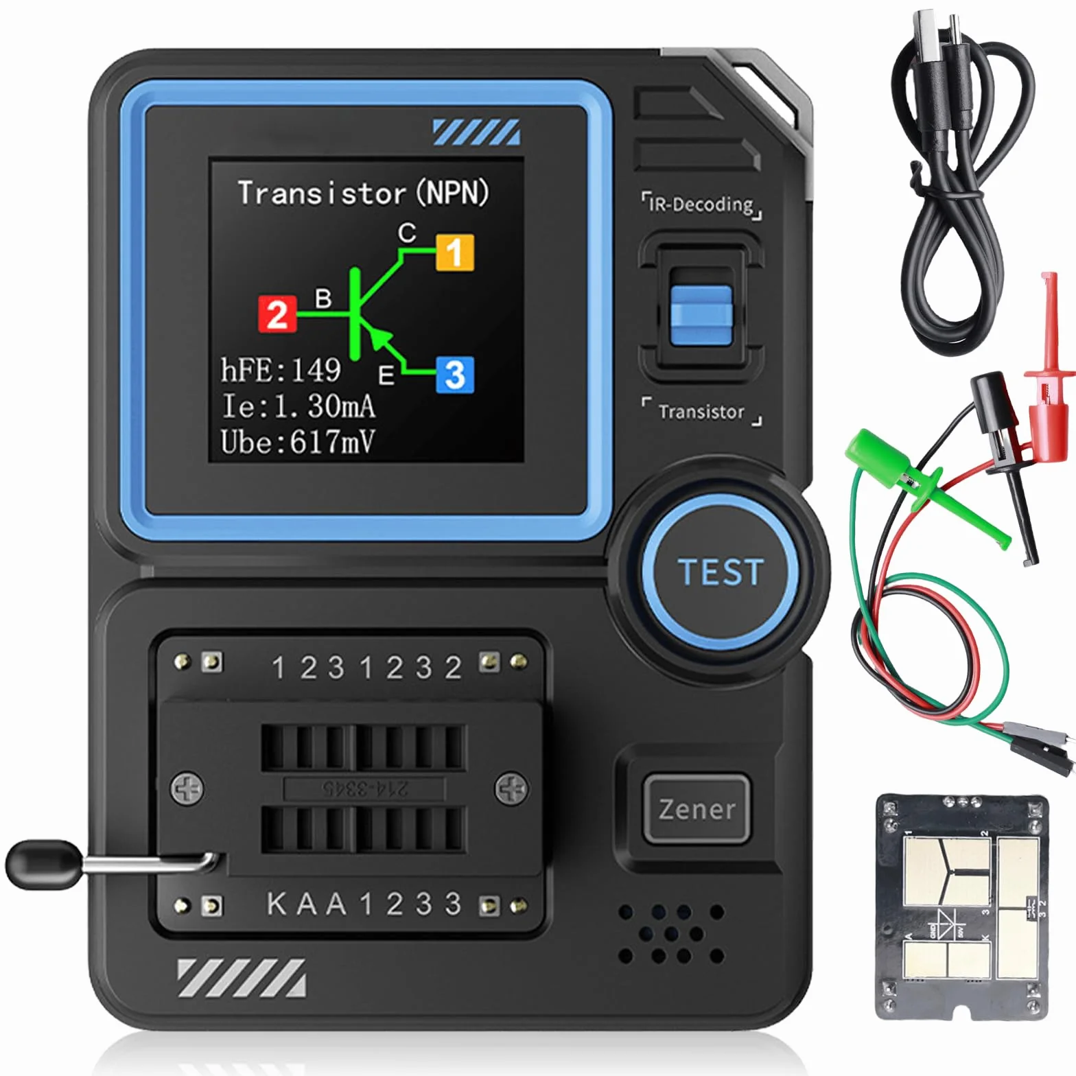 LCR-P1 Transistor-Tester, Transistormessgerät mit Farbdisplay, Diodenkondensator Widerstandsmessgerät LCR ESR-Messgerät LCR-Widerstands-Zähler Multifunktionstester NPN PNP MOSFET IR