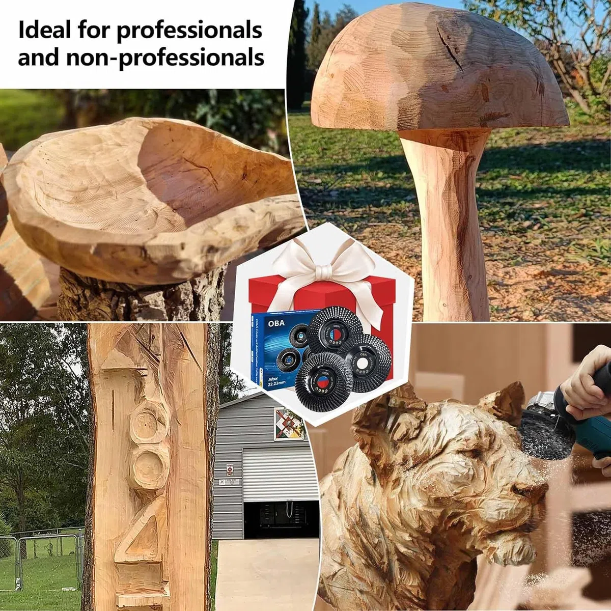 OBA Holz Schleifscheibe für Winkelschleifer 125mm, Holz Schleifen, Baumstumpf Entfernen, Frässcheibe zum Formen Schleifen Schnitzen 3 Stück