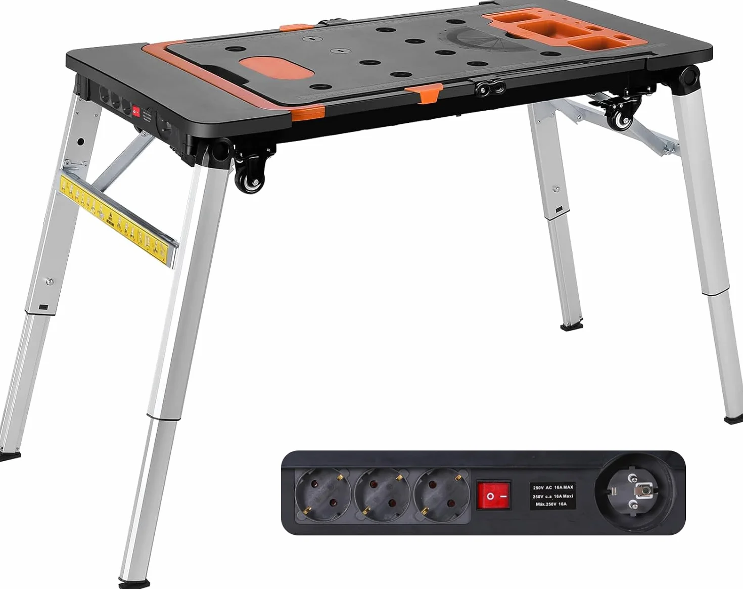TLGREEN 7 in1 Klappbare Werkbank höhenverstellbar,Tragbare Werkbank Mobil,Arbeitstisch Klappbar,100-200kg Tragkraft,Multifunktionstisch mit 4 pcs Rollen,Werktisch Spanntisch für Werkstatt,Haus,Büro