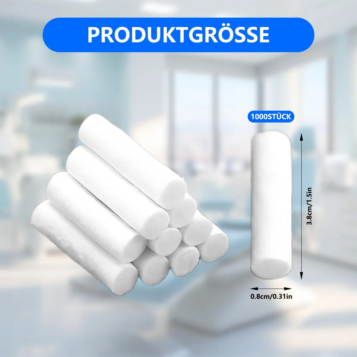1000pcs Zahnwatterollen, Dental Watterollen Hochsaugfähig Baumwolle nasenbluten stopper für Mundhöhle, Nasenbluten oder andere Notfallunfälle